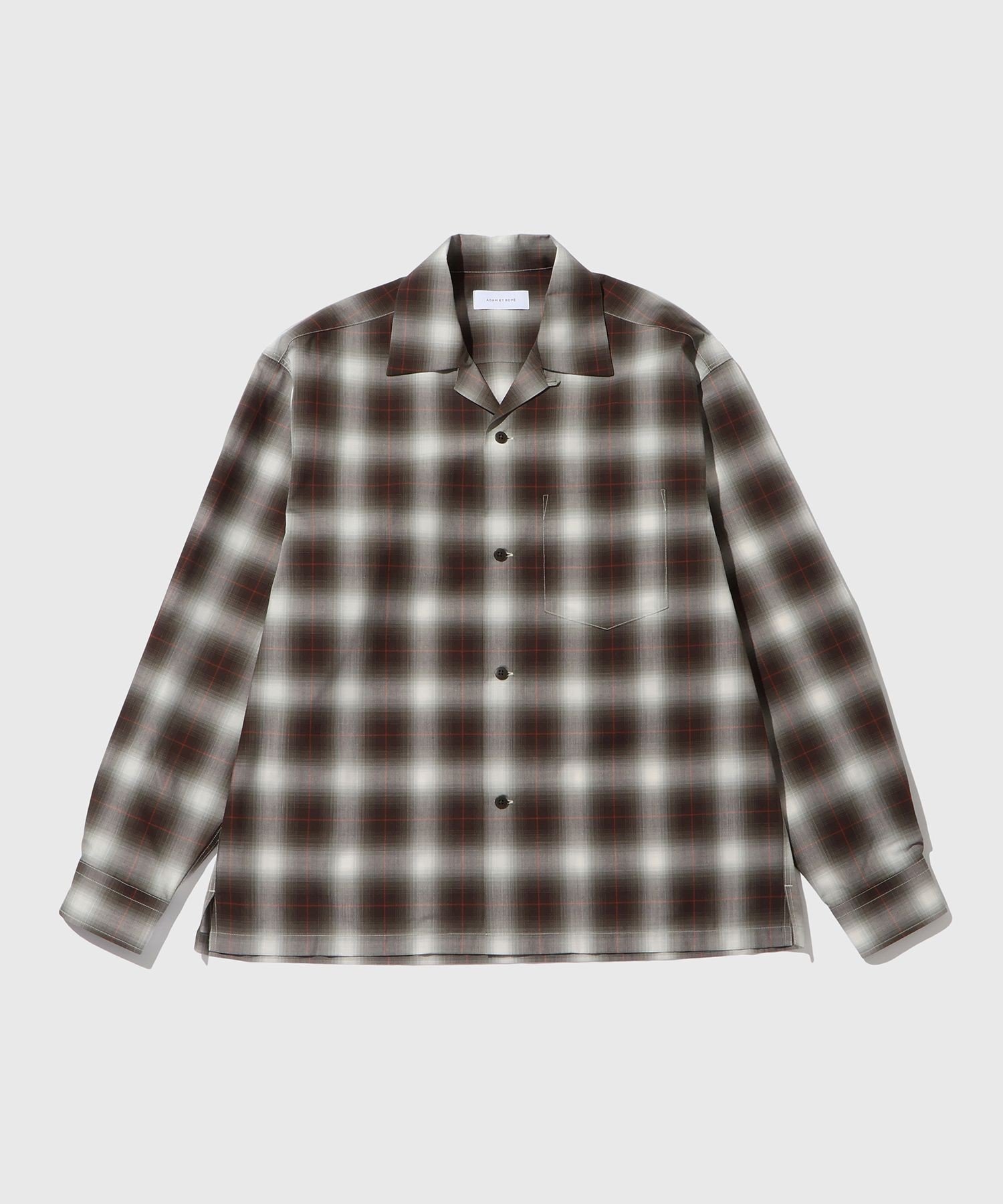【アダム エ ロペ/ADAM ET ROPE'】のオンブレチェック オープンカラーシャツ インテリア・キッズ・メンズ・レディースファッション・服の通販 founy(ファニー) 　ファッション　Fashion　レディースファッション　Fashion for Women　トップス・カットソー　Cut & Sew Tops　シャツ・ブラウス・オフィスカジュアル　Elegant Blouses & Button-Ups　ドレープ　Drape, Draping Fabric　ミックス　Mix, Mixed Style　エレガント 上品　Elegant　春　Spring　ブラウン系(24)|ID: prp329100004821363 ipo3291000000035040271