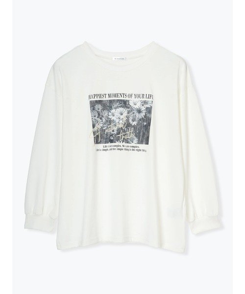 【ジェイ アンド シュプール/Re J&SUPURE】のフラワーフォト×ロゴ刺繍ロングTシャツ インテリア・キッズ・メンズ・レディースファッション・服の通販 founy(ファニー) 　ファッション　Fashion　レディースファッション　Fashion for Women　トップス・カットソー　Cut & Sew Tops　シャツ・ブラウス・オフィスカジュアル　Elegant Blouses & Button-Ups　ロングTシャツ・Tシャツ　Longline T-Shirts & Tees　インナー　Innerwear　カーディガン　Cardigan, Knitwear　パーカー　Hoodie, Parka　フラワー　Flower, Floral　プリント　Print, Printed Pattern　ベスト　Vest, Waistcoat　ロング　Long, Long-Length　オフホワイト|ID: prp329100004821369 ipo3291000000035040427