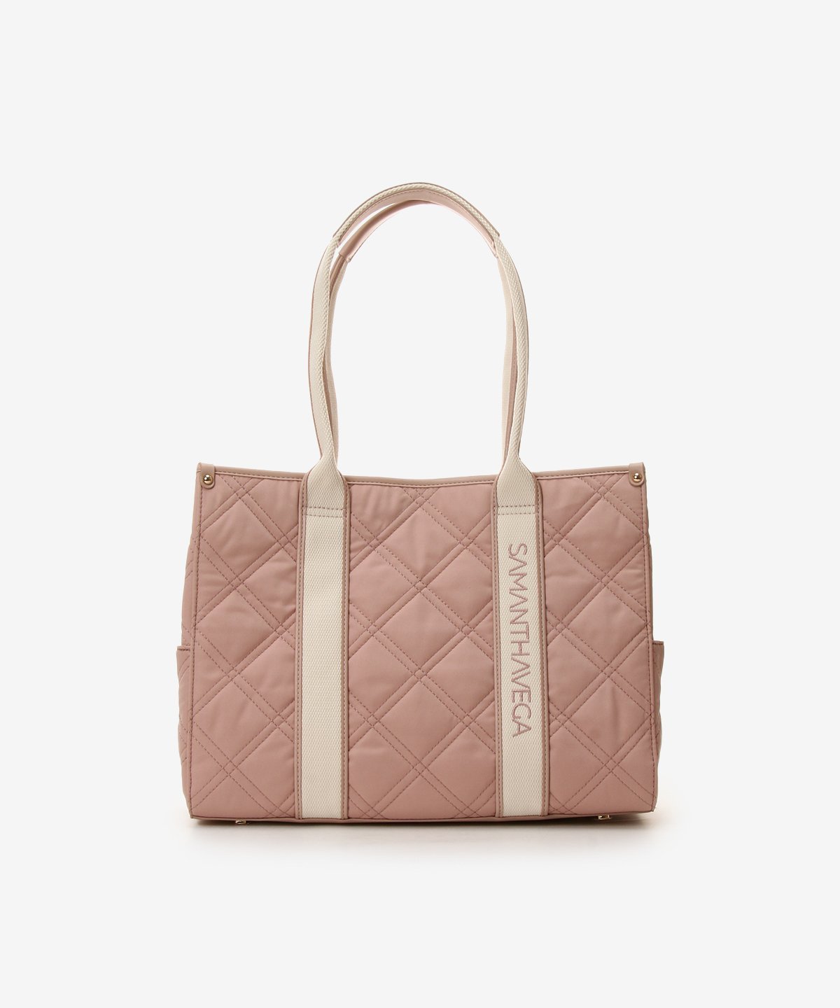 【サマンサ ベガ/SamanthaVega】のロゴテープキルティングA4トートバッグ インテリア・キッズ・メンズ・レディースファッション・服の通販 founy(ファニー) 　ファッション　Fashion　レディースファッション　Fashion for Women　バッグ　Bags　キャンバス　Canvas, Canvas Fabric　キルティング　Quilted, Quilting　コレクション　Collection, Seasonal Line　トレンド　Trend, Trending Now　フォルム　Silhouette, Form　財布　Wallet, Purse　ピンク|ID: prp329100004821487 ipo3291000000035043625