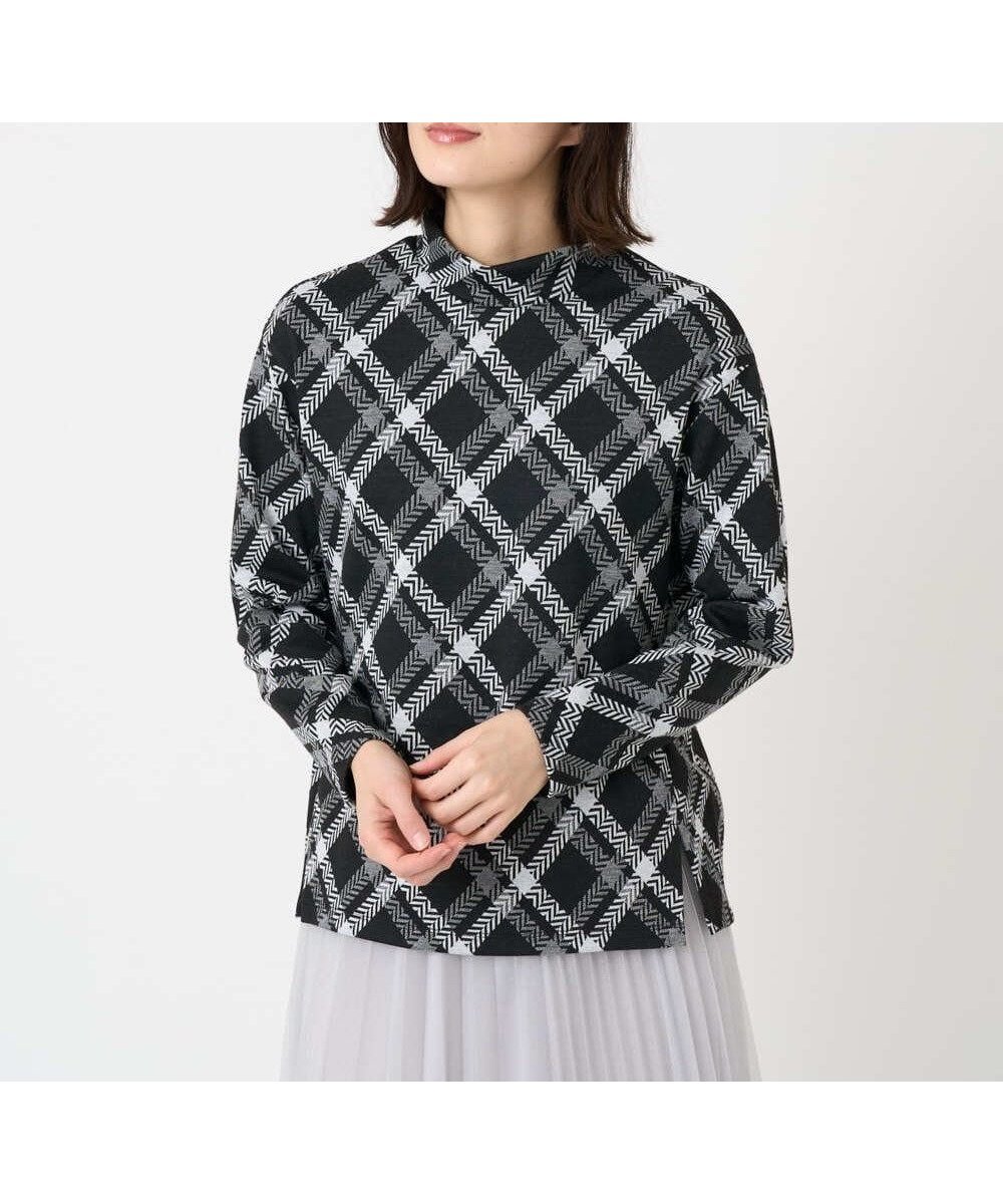 【メゾン ド サンク/Maison de CINQ】のへリンボンラインジャガードハイネックカットソー 人気、トレンドファッション・服の通販 founy(ファニー) 　ファッション　Fashion　レディースファッション　Fashion for Women　トップス・カットソー　Cut & Sew Tops　カットソー・ベーシックTシャツ　Cut-and-Sewn Tops / Stretch Tees & Basics　おすすめ　Recommended / Our Picks　インナー　Innerwear　カットソー　Cut and Sewn Top　カーディガン　Cardigan, Knitwear　ジャケット　Jacket, Outerwear　スリット　Slit, Slit Detail　ハイネック　High Neck, Mock Neck　ブロック　Block, Solid Block Pattern　ボトム　Bottoms, Lower Wear　リラックス　Relax, Relaxed Fit　冬　Winter / This Winter　夏　Summer　春　Spring　洗える　Machine Washable　秋　Autumn　 other-1|ID: prp329100004821679 ipo3291000000035045465