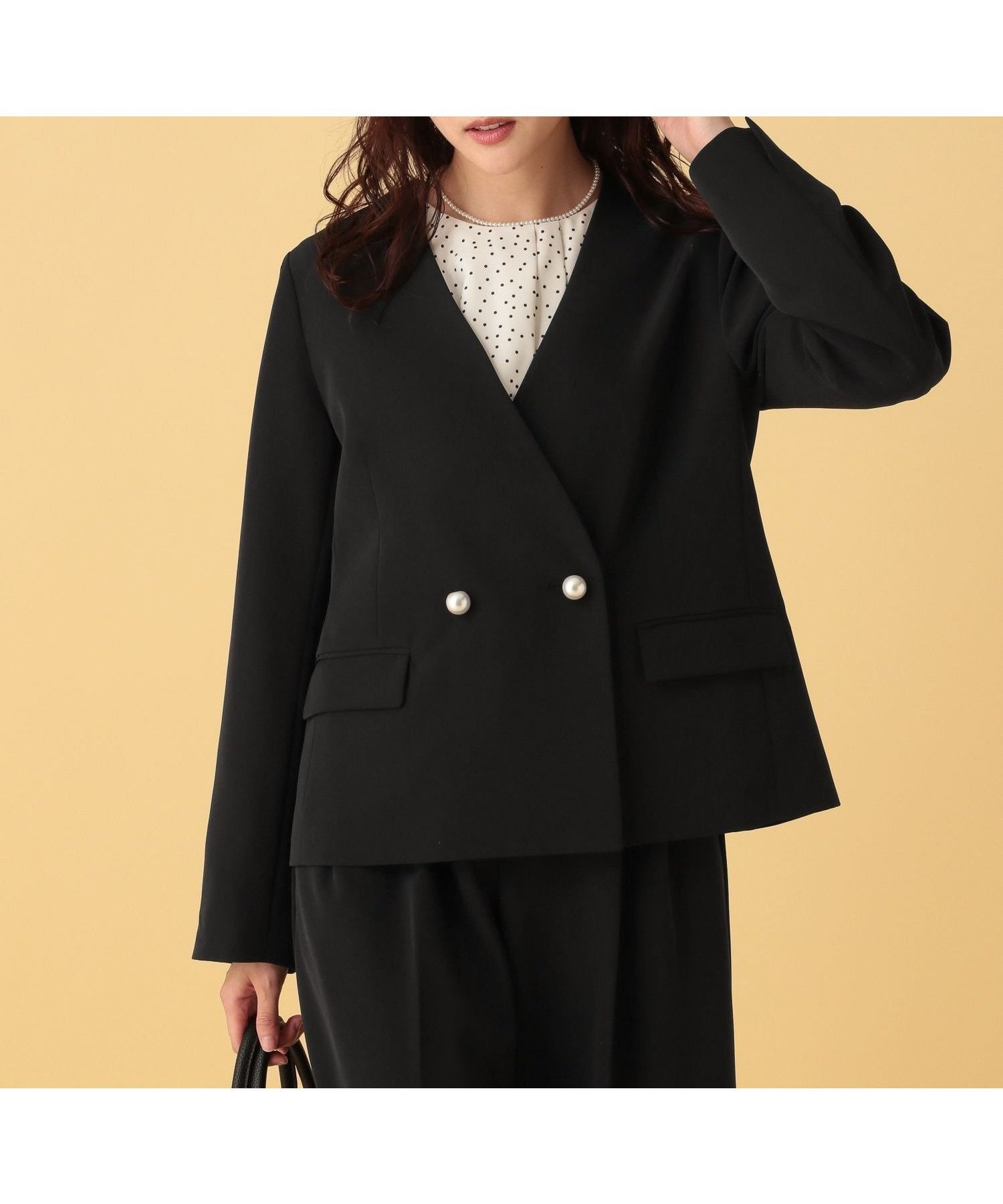 【エルーラ/Elura】の≪CEREMONY≫ダブルクロスジャケット/603858 インテリア・キッズ・メンズ・レディースファッション・服の通販 founy(ファニー) 　ファッション　Fashion　レディースファッション　Fashion for Women　アウター　Coat / Outerwear Collection　レディースジャケット・軽アウター　Jackets　アクセサリー　Fashion Accessories　インナー　Innerwear　ジャケット　Jacket, Outerwear　ストレッチ　Stretch, Stretchy Fabric　セットアップ　Set-Up, Coordinated Outfit　ダブル　Double, Double-Breasted　デコルテ　Décolleté, Neckline　バランス　Balance, Style Balance　パール　Pearl, Pearl Accent　レース　Lace, Lace Fabric　エレガント 上品　Elegant　セレモニー　Ceremony　ビジネス 仕事 通勤　Business / Work / Commuting　ブラック09|ID: prp329100004821752 ipo3291000000035046204