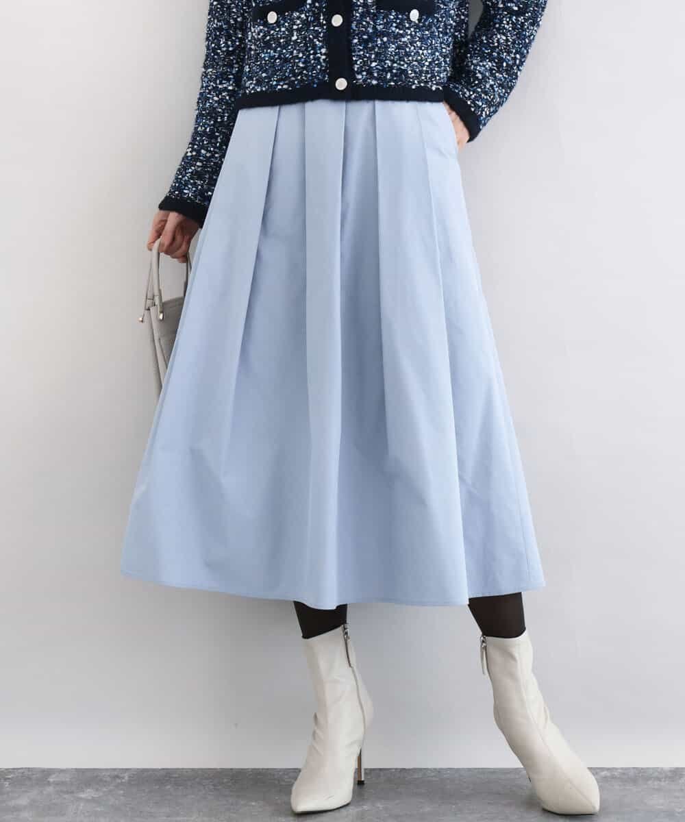 【エムケイ ミッシェルクラン/MK MICHEL KLEIN】のメモリータフタ タックフレアスカート/洗える インテリア・キッズ・メンズ・レディースファッション・服の通販 founy(ファニー) 　ファッション　Fashion　レディースファッション　Fashion for Women　スカート　Skirts　Aライン・フレアスカート　A-Line & Flared Skirts　ジャケット　Jacket, Outerwear　タフタ　Taffeta, Structured Fabric　フォーマル　Formal, Dressy　フレア　Flare, Flared　エレガント 上品　Elegant　冬　Winter / This Winter　夏　Summer　春　Spring　洗える　Machine Washable　秋　Autumn　ライトブルー|ID: prp329100004821863 ipo3291000000035047196