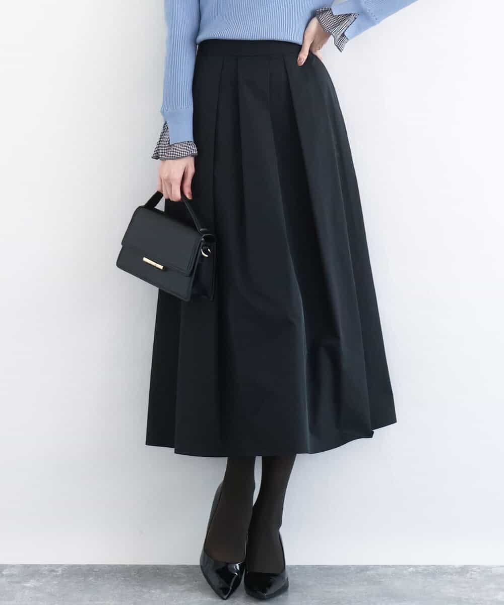 【エムケイ ミッシェルクラン/MK MICHEL KLEIN】のメモリータフタ タックフレアスカート/洗える インテリア・キッズ・メンズ・レディースファッション・服の通販 founy(ファニー) 　ファッション　Fashion　レディースファッション　Fashion for Women　スカート　Skirts　Aライン・フレアスカート　A-Line & Flared Skirts　ジャケット　Jacket, Outerwear　タフタ　Taffeta, Structured Fabric　フォーマル　Formal, Dressy　フレア　Flare, Flared　エレガント 上品　Elegant　冬　Winter / This Winter　夏　Summer　春　Spring　洗える　Machine Washable　秋　Autumn　ブラック|ID: prp329100004821863 ipo3291000000035047197