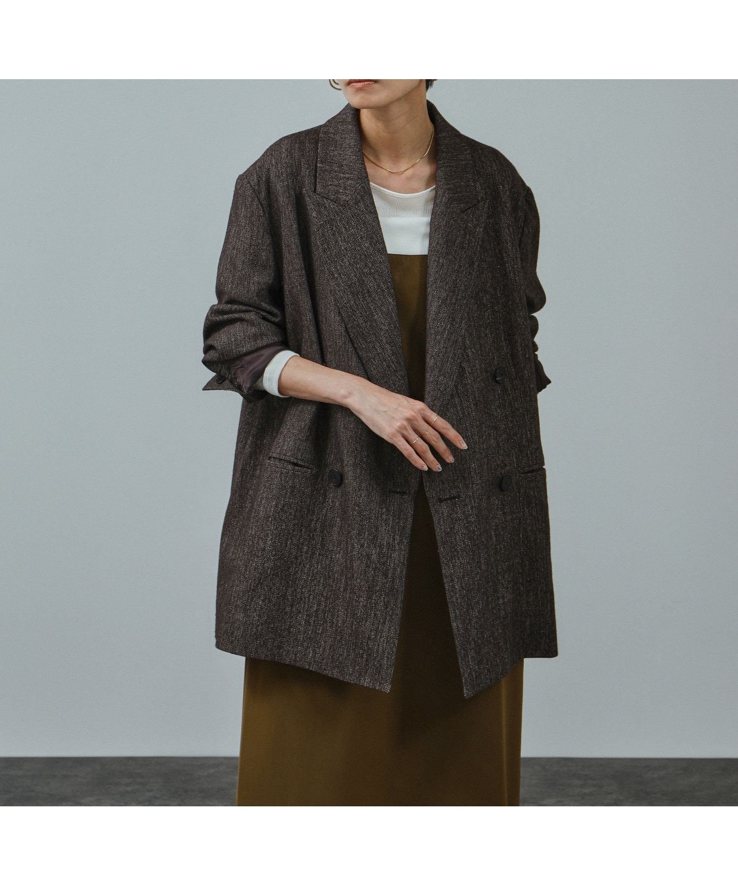 【サロン アダム エ ロペ/SALON adam et rope'】のRiopele(リオペル)ビスコースウールツイルダブルジャケット インテリア・キッズ・メンズ・レディースファッション・服の通販 founy(ファニー) 　ファッション　Fashion　レディースファッション　Fashion for Women　アウター　Coat / Outerwear Collection　レディースジャケット・軽アウター　Jackets　シャンブレー　Chambray, Denim-Like Fabric　ショルダー　Shoulder, Shoulder Strap　ショート　Short, Short Length　ジャケット　Jacket, Outerwear　セットアップ　Set-Up, Coordinated Outfit　ダウン　Down, Puffer　ダブル　Double, Double-Breasted　ツイル　Twist, Twisted Detail　デニム　Denim, Jeans Material　ドロップ　Drop Shoulder, Dropped Style　ポケット　Pocket, Pocket Detail　マニッシュ　Mannish, Boyish　リラックス　Relax, Relaxed Fit　ロング　Long, Long-Length　A/W・秋冬　Autumn/Winter　おすすめ　Recommended / Our Picks　エレガント 上品　Elegant　ダークブラウン(20)|ID: prp329100004821872 ipo3291000000035047239