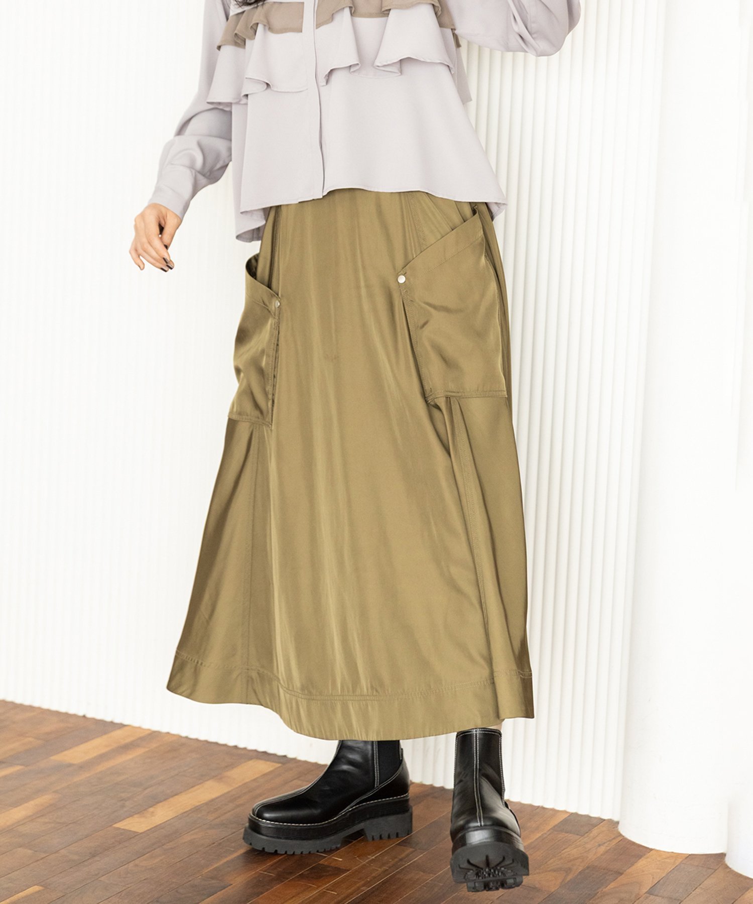 【オズモーシス/OSMOSIS】のポケットフレアースカート インテリア・キッズ・メンズ・レディースファッション・服の通販 founy(ファニー) 　ファッション　Fashion　レディースファッション　Fashion for Women　スカート　Skirts　バランス　Balance, Style Balance　フレア　Flare, Flared　ポケット　Pocket, Pocket Detail　再入荷　Restock / Back in Stock　A/W・秋冬　Autumn/Winter　KHAKI|ID: prp329100004821885 ipo3291000000035047327