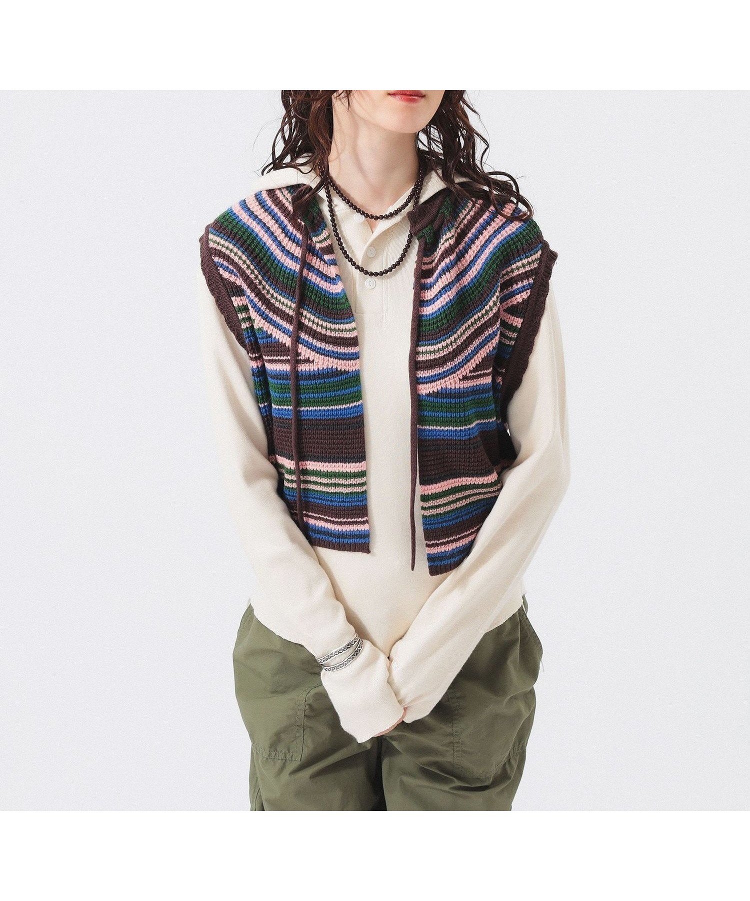 【ビームス ウイメン/BEAMS】のマルチボーダー ベスト インテリア・キッズ・メンズ・レディースファッション・服の通販 founy(ファニー) 　ファッション　Fashion　レディースファッション　Fashion for Women　アウター　Coat / Outerwear Collection　トップス・カットソー　Cut & Sew Tops　ベスト&ジレ / 重ね着スタイル　Vests & Gilets　アクリル　Acrylic Material　アメリカン　American Style　ウェーブ　Wavy Pattern　ヴィンテージ　Vintage Style　カットソー　Cut and Sewn Top　カラフル　Colorful Design　タートルネック　Turtleneck, High Neck　手編み　Hand-Knitted, Handmade Knit　ベスト　Vest, Waistcoat　ボーダー　Border, Stripe　ロング　Long, Long-Length　ワッフル　Waffle, Waffle Knit　BROWN|ID: prp329100004821976 ipo3291000000035048388