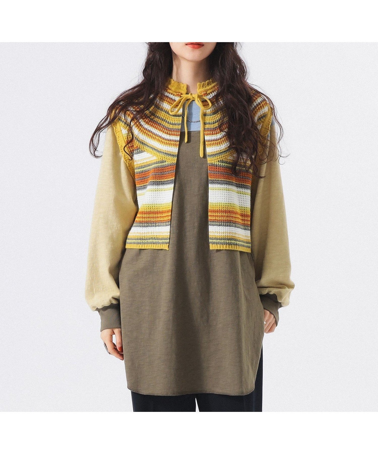 【ビームス ウイメン/BEAMS】のマルチボーダー ベスト インテリア・キッズ・メンズ・レディースファッション・服の通販 founy(ファニー) 　ファッション　Fashion　レディースファッション　Fashion for Women　アウター　Coat / Outerwear Collection　トップス・カットソー　Cut & Sew Tops　ベスト&ジレ / 重ね着スタイル　Vests & Gilets　アクリル　Acrylic Material　アメリカン　American Style　ウェーブ　Wavy Pattern　ヴィンテージ　Vintage Style　カットソー　Cut and Sewn Top　カラフル　Colorful Design　タートルネック　Turtleneck, High Neck　手編み　Hand-Knitted, Handmade Knit　ベスト　Vest, Waistcoat　ボーダー　Border, Stripe　ロング　Long, Long-Length　ワッフル　Waffle, Waffle Knit　YELLOW|ID: prp329100004821976 ipo3291000000035048389