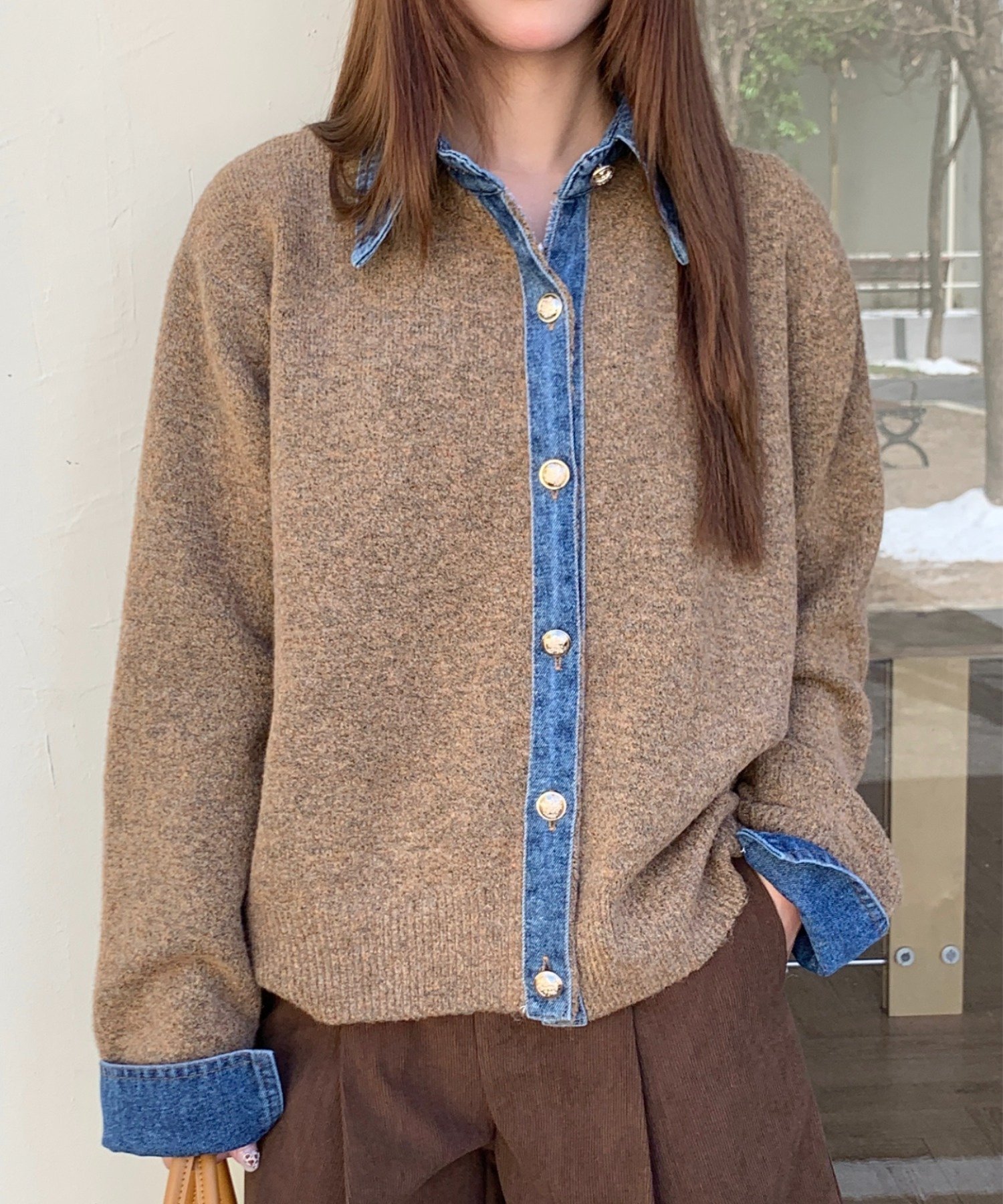 【ディアベル/DIAVEL】のデニムドッキングニットカーディガン/異素材切替デザイン インテリア・キッズ・メンズ・レディースファッション・服の通販 founy(ファニー) 　ファッション　Fashion　レディースファッション　Fashion for Women　トップス・カットソー　Cut & Sew Tops　ニット　Knit Tops & Sweaters　カーディガン・羽織り　Layered Style Cardigans　カーディガン　Cardigan, Knitwear　ガーリー　Girly, Feminine Style　キャップ　Cap, Baseball Cap　切替　Switching, Contrast Panel　シンプル　Simple, Minimal　セットアップ　Set-Up, Coordinated Outfit　デニム　Denim, Jeans Material　トレンド　Trend, Trending Now　ドッキング　Docking, Mixed Material　フレア　Flare, Flared　ベーシック　Basic, Essential　ポケット　Pocket, Pocket Detail　再入荷　Restock / Back in Stock　おすすめ　Recommended / Our Picks　モカ|ID: prp329100004821983 ipo3291000000035048453