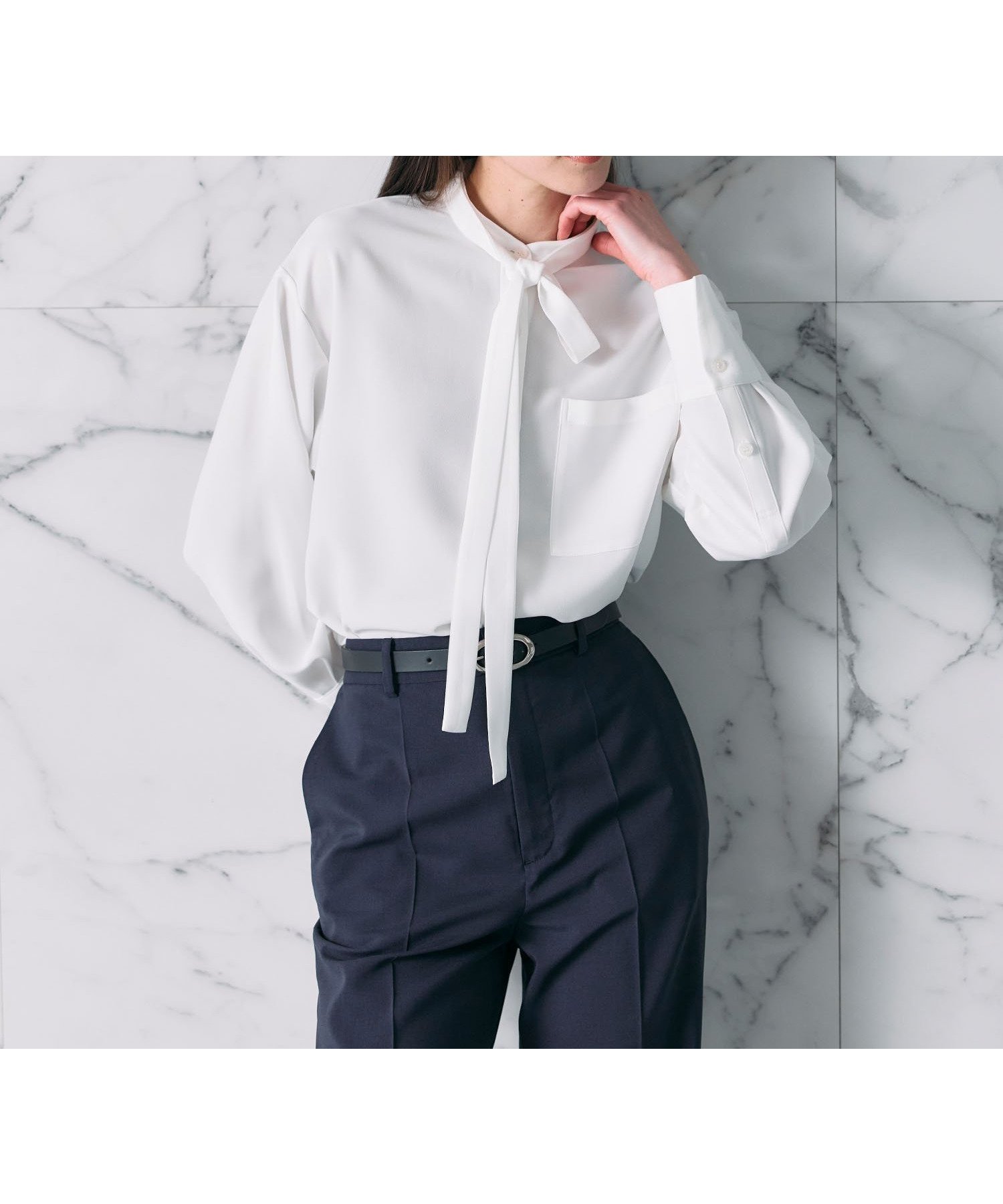 【ノーク/N.O.R.C】のバックサテンストレッチボウタイブラウス 人気、トレンドファッション・服の通販 founy(ファニー) 　ファッション　Fashion　レディースファッション　Fashion for Women　トップス・カットソー　Cut & Sew Tops　シャツ・ブラウス・オフィスカジュアル　Elegant Blouses & Button-Ups　バッグ　Bags　サテン　Satin, Glossy Fabric　シンプル　Simple, Minimal　ストレッチ　Stretch, Stretchy Fabric　エレガント 上品　Elegant　吸水　Absorbent, Quick-Dry　 other-1|ID: prp329100004821990 ipo3291000000035048508