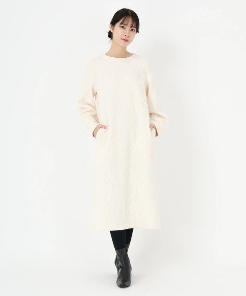 【ストロベリーフィールズ/STRAWBERRY FIELDS】のケーブルジャージワンピース インテリア・キッズ・メンズ・レディースファッション・服の通販 founy(ファニー) 　ファッション　Fashion　レディースファッション　Fashion for Women　ワンピース　Dresses　オフベージュ2|ID: prp329100004821994 ipo3291000000035048547