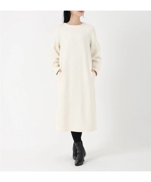 【ストロベリーフィールズ/STRAWBERRY FIELDS】のケーブルジャージワンピース インテリア・キッズ・メンズ・レディースファッション・服の通販 founy(ファニー) 　ファッション　Fashion　レディースファッション　Fashion for Women　ワンピース　Dresses　ピンクベージュ|ID: prp329100004821994 ipo3291000000035048549