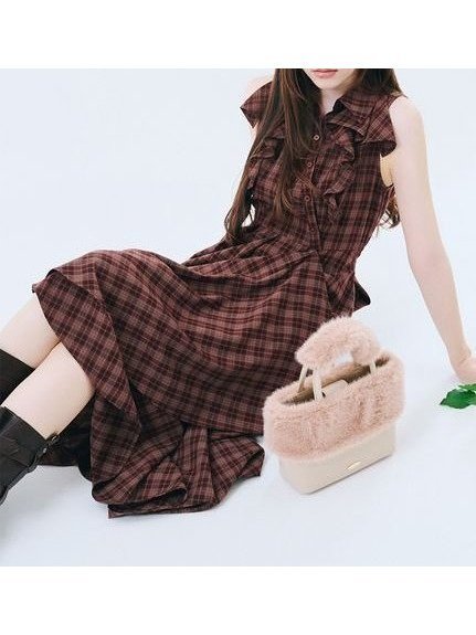 【リリーブラウン/Lily Brown】のラッフルフリルティアードシャツワンピ-ス インテリア・キッズ・メンズ・レディースファッション・服の通販 founy(ファニー) 　ファッション　Fashion　レディースファッション　Fashion for Women　ワンピース　Dresses　シャツワンピース / 1枚で着映えコーデ　Shirt Dresses　インナー　Innerwear　インナーキャミ　Inner Camisole　カーディガン　Cardigan, Knitwear　サッカー　Seersucker, Summer Fabric　ジャケット　Jacket, Outerwear　スマート　Smart, Elegant　チェック　Check, Plaid, Tartan　デコルテ　Décolleté, Neckline　ドット　Polka Dot, Dot Pattern　フェミニン　Feminine, Girly　フリル　Frill, Ruffle　ロング　Long, Long-Length　夏　Summer　エレガント 上品　Elegant　CHECK[931]|ID: prp329100004822008 ipo3291000000035048698
