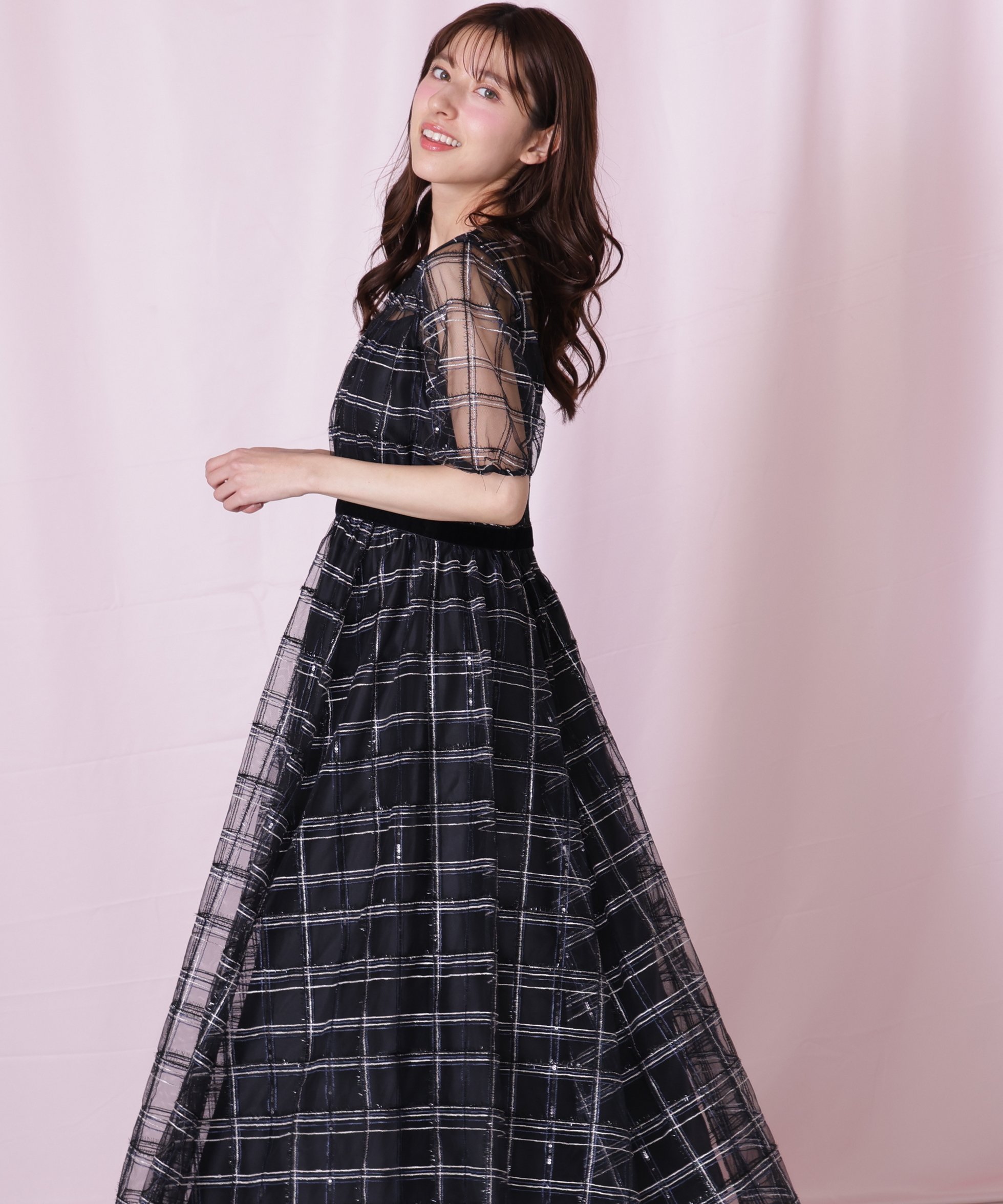 【ジルバイジルスチュアート/JILL by JILLSTUART】のベロアリボンシアーワンピース インテリア・キッズ・メンズ・レディースファッション・服の通販 founy(ファニー) 　ファッション　Fashion　レディースファッション　Fashion for Women　ワンピース　Dresses　スマート　Smart, Elegant　ドレス　Dress, One-Piece　ベロア　Velour, Soft Velvet　リボン　Ribbon, Bow　ブラックチェック1|ID: prp329100004822011 ipo3291000000035048738