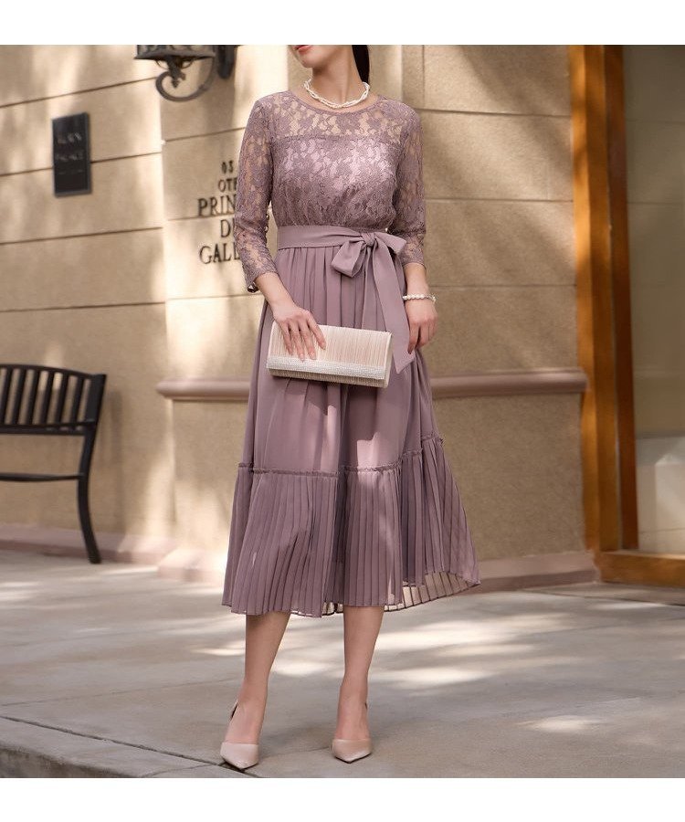 【ドレス/DRESS+】のレース*プリーツのパーティーワンピース インテリア・キッズ・メンズ・レディースファッション・服の通販 founy(ファニー) 　ファッション　Fashion　レディースファッション　Fashion for Women　ワンピース　Dresses　エレガント 上品　Elegant　ドレス　Dress, One-Piece　フロント　Front, Front Design　プリーツ　Pleats, Pleated　リボン　Ribbon, Bow　レース　Lace, Lace Fabric　ラベンダー|ID: prp329100004822014 ipo3291000000035048828