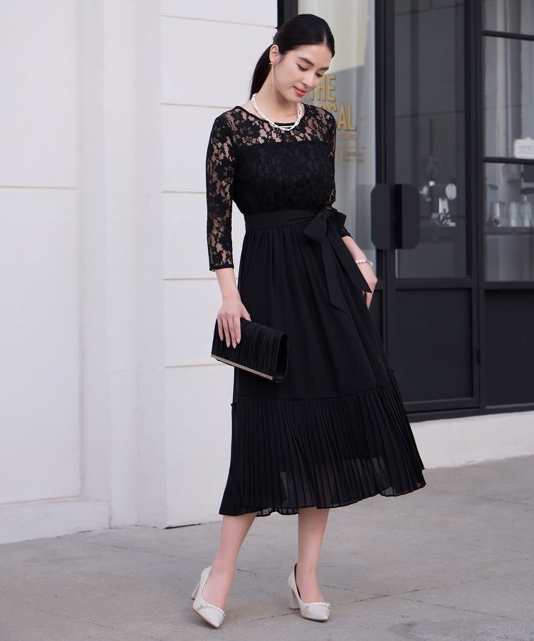 【ドレス/DRESS+】のレース*プリーツのパーティーワンピース インテリア・キッズ・メンズ・レディースファッション・服の通販 founy(ファニー) 　ファッション　Fashion　レディースファッション　Fashion for Women　ワンピース　Dresses　エレガント 上品　Elegant　ドレス　Dress, One-Piece　フロント　Front, Front Design　プリーツ　Pleats, Pleated　リボン　Ribbon, Bow　レース　Lace, Lace Fabric　ブラック|ID: prp329100004822014 ipo3291000000035048831