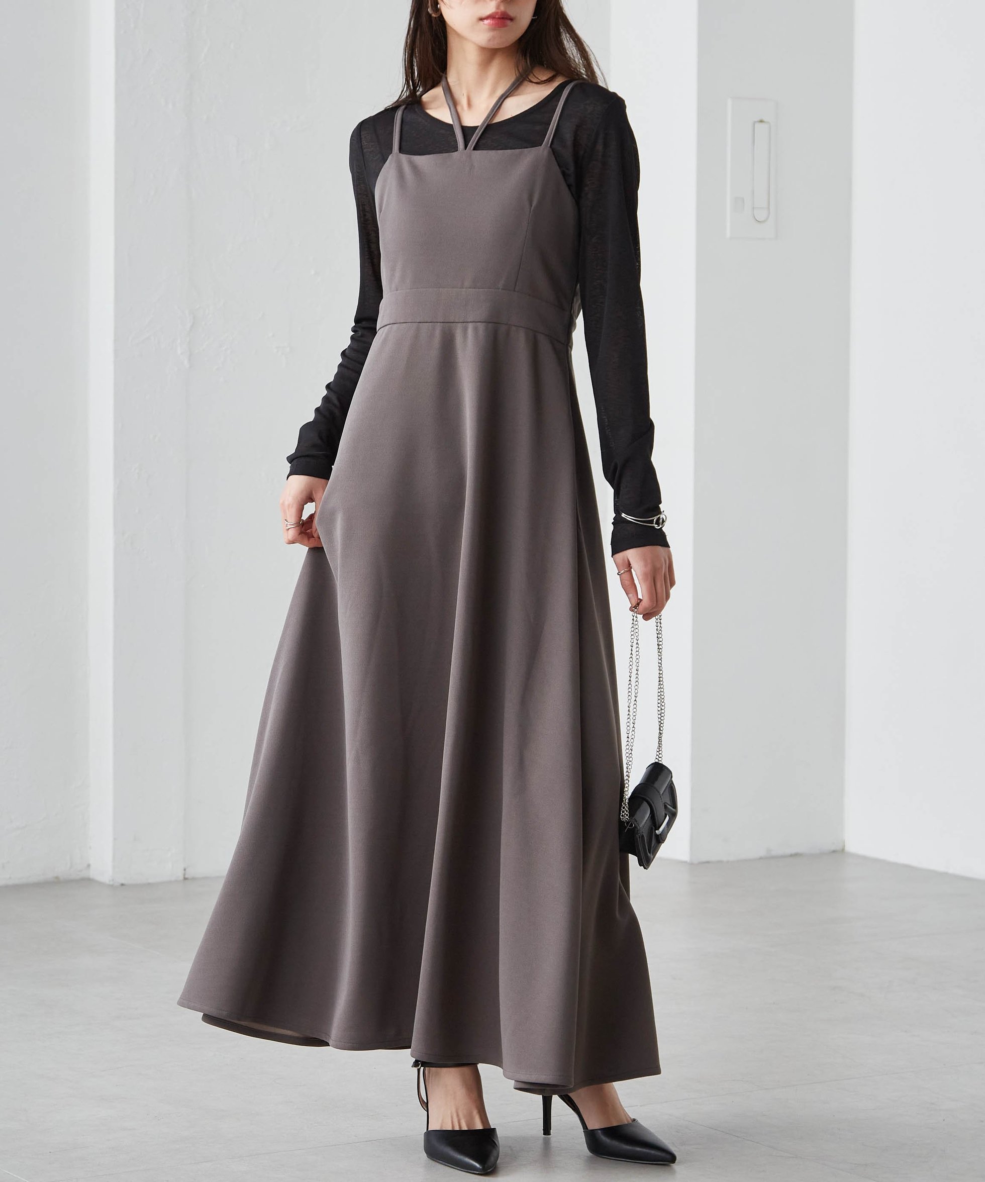 【ラナン/Ranan】のRanan/【選べる】デザインキャミワンピ(F/I) インテリア・キッズ・メンズ・レディースファッション・服の通販 founy(ファニー) 　ファッション　Fashion　レディースファッション　Fashion for Women　ワンピース　Dresses　キャミソールワンピース　Camisole Dresses　インナー　Innerwear　オケージョン　Occasion Wear　キャミ　Camisole, Cami Top　キャミワンピース　Cami Dress, Slip Dress　シェイプ　Shape, Slim Fit　ジャケット　Jacket, Outerwear　タンク　Tank Top, Sleeveless Top　トレンド　Trend, Trending Now　フレア　Flare, Flared　ポケット　Pocket, Pocket Detail　ラップ　Wrap, Wrap Design　ロング　Long, Long-Length　おすすめ　Recommended / Our Picks　夏　Summer　チャコールF|ID: prp329100004822045 ipo3291000000035049258