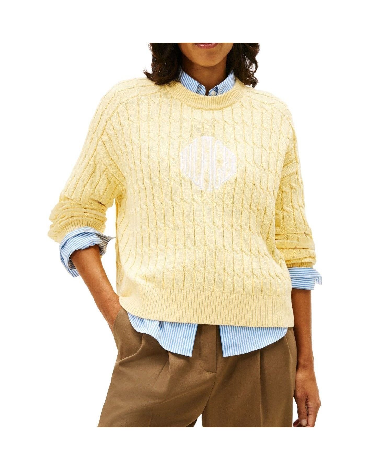 【トミーヒルフィガー/TOMMY HILFIGER】のテクスチャードグラフィッククルーネックセーター インテリア・キッズ・メンズ・レディースファッション・服の通販 founy(ファニー) 　ファッション　Fashion　レディースファッション　Fashion for Women　アメリカン　American Style　クラシック　Classic, Timeless Style　クロップド　Cropped, Short Length　ゴルフ　Golf　ショルダー　Shoulder, Shoulder Strap　スポーティ　Sporty, Casual Athletic　デニム　Denim, Jeans Material　ドロップ　Drop Shoulder, Dropped Style　バランス　Balance, Style Balance　フロント　Front, Front Design　モダン　Modern, Contemporary　人気　Popular, Best Seller　今季　This Season, Current Season　イエローZGI|ID: prp329100004822076 ipo3291000000035049721