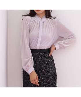 【ピンキーアンドダイアン/Pinky&Dianne】のベルベットコンビギャザーブラウス 人気、トレンドファッション・服の通販 founy(ファニー) ファッション Fashion レディースファッション Fashion for Women トップス・カットソー Cut & Sew Tops シャツ・ブラウス・オフィスカジュアル Elegant Blouses & Button-Ups スタンダード Standard, Basic |ID:prp329100004822079