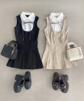 【マジェスティック レゴン/MAJESTIC LEGON】のドッキングノースリーブミニワンピース 人気、トレンドファッション・服の通販 founy(ファニー) ファッション Fashion レディースファッション Fashion for Women ワンピース Dresses ダウン Down, Puffer トレンド Trend, Trending Now ドッキング Docking, Mixed Material ノースリーブ Sleeveless, No-Sleeve フェミニン Feminine, Girly フロント Front, Front Design ミックス Mix, Mixed Style リボン Ribbon, Bow 再入荷 Restock / Back in Stock |ID:prp329100004822081