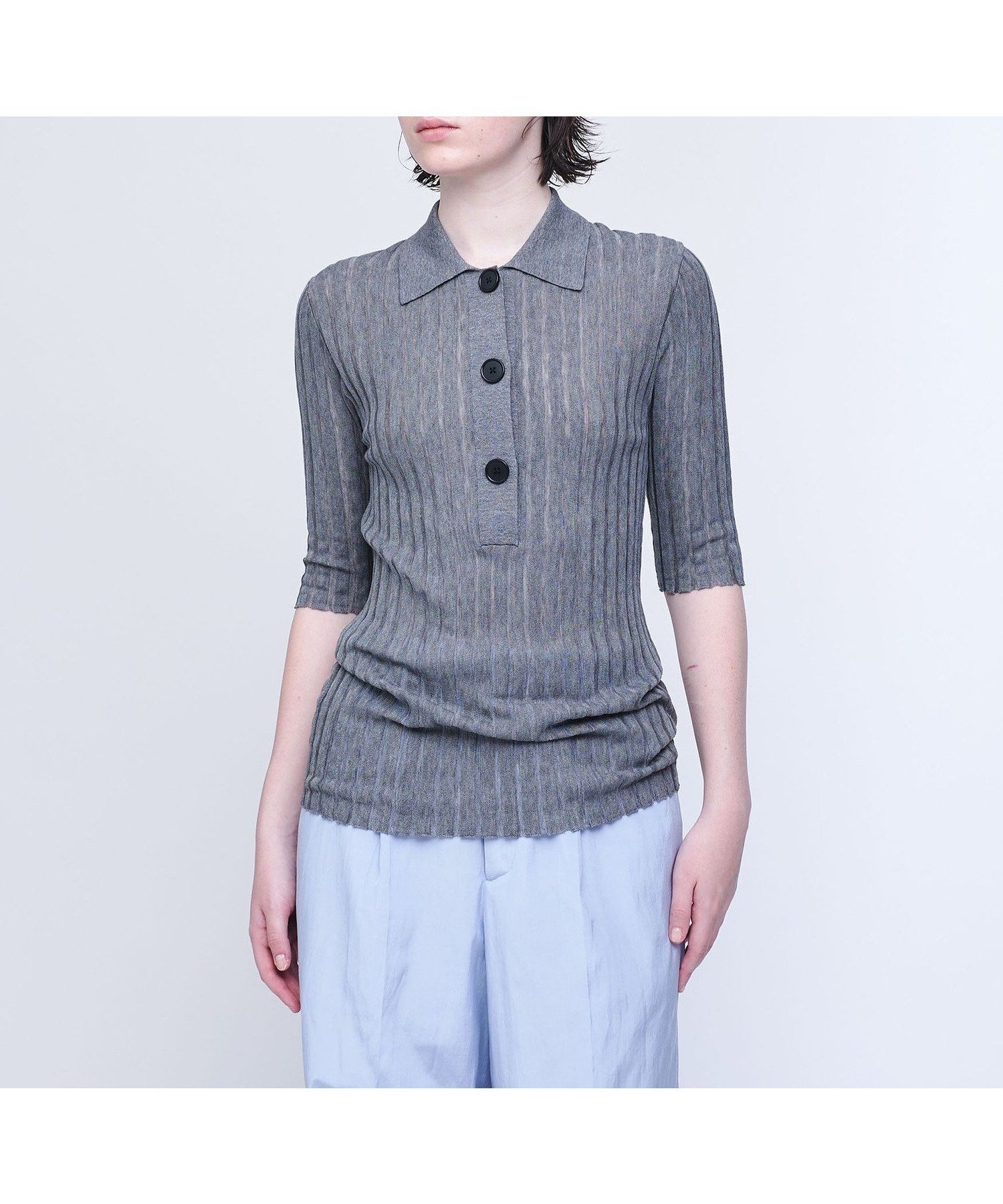 【ユナイテッドアローズ/UNITED ARROWS】のAEWEN MATOPH シアー リブ ポロニット インテリア・キッズ・メンズ・レディースファッション・服の通販 founy(ファニー) 　ファッション　Fashion　レディースファッション　Fashion for Women　トップス・カットソー　Cut & Sew Tops　ニット　Knit Tops & Sweaters　シアー　Sheer, See-Through　シルク　Silk, 100% Silk　デニム　Denim, Jeans Material　なめらか　Smooth, Silky Texture　ワイド　Wide, Wide Fit　アウトレット　Outlet / Clearance　おすすめ　Recommended / Our Picks　エレガント 上品　Elegant　MD.GRAY|ID: prp329100004822158 ipo3291000000035050466