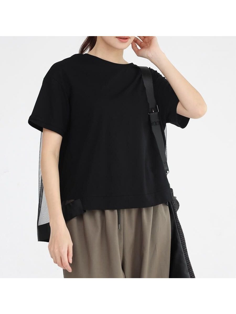 【ラシュッド/LASUD】のバックチュールTシャツ インテリア・キッズ・メンズ・レディースファッション・服の通販 founy(ファニー) ファッション Fashion レディースファッション Fashion for Women トップス・カットソー Cut & Sew Tops シャツ・ブラウス・オフィスカジュアル Elegant Blouses & Button-Ups ロングTシャツ・Tシャツ Longline T-Shirts & Tees バッグ Bags チュール Tulip, Tulip Motif ブラック|ID: prp329100004822207 ipo3291000000035050905