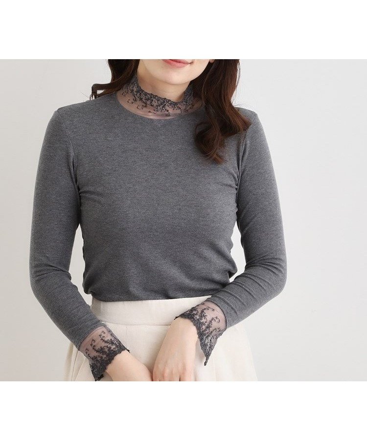 【ローラアシュレイ/LAURA ASHLEY】の【チュール付き】フライスカットソー インテリア・キッズ・メンズ・レディースファッション・服の通販 founy(ファニー) ファッション Fashion レディースファッション Fashion for Women トップス・カットソー Cut & Sew Tops カットソー・ベーシックTシャツ Cut-and-Sewn Tops / Stretch Tees & Basics なめらか Smooth, Silky Texture インナー Innerwear カットソー Cut and Sewn Top ジャケット Jacket, Outerwear スリット Slit, Slit Detail チュール Tulip, Tulip Motif レース Lace, Lace Fabric A/W・秋冬 Autumn/Winter ライトグレー|ID: prp329100004822209 ipo3291000000035050921