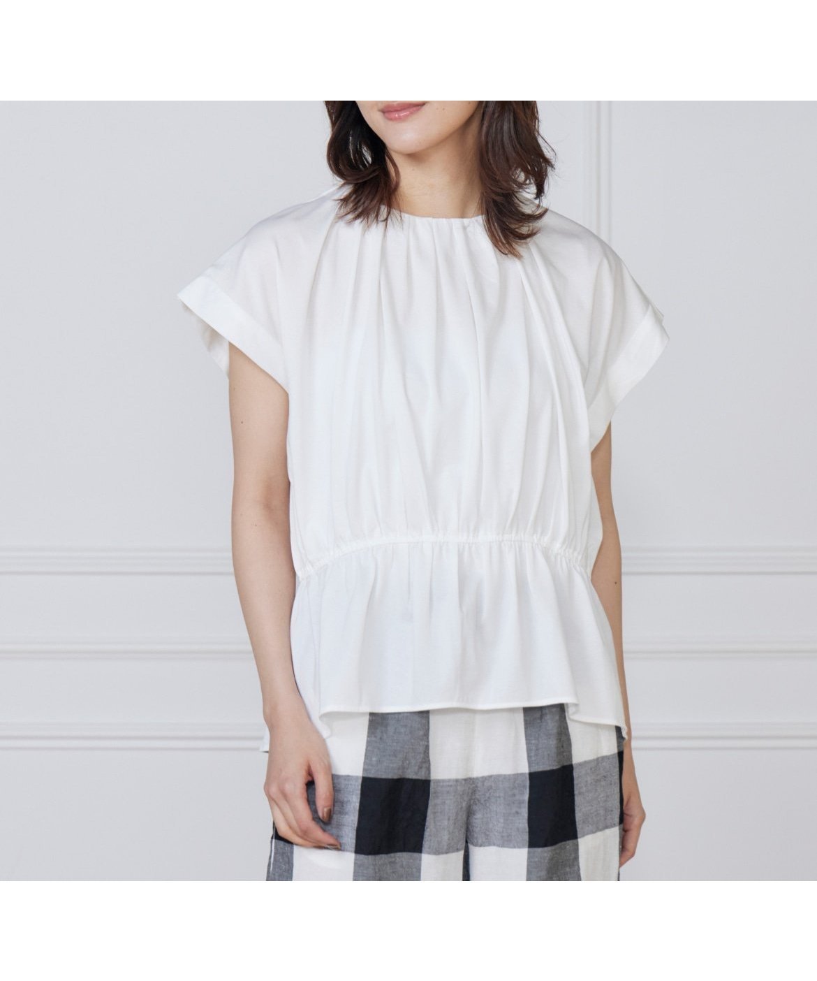 【セブンアイディコンセプト/7-IDconcept】のシャーリングカットブラウス 人気、トレンドファッション・服の通販 founy(ファニー) 　ファッション　Fashion　レディースファッション　Fashion for Women　トップス・カットソー　Cut & Sew Tops　シャツ・ブラウス・オフィスカジュアル　Elegant Blouses & Button-Ups　シャーリング　Shirring, Ruched　スリーブ　Sleeve, Long Sleeve / Short Sleeve　フレンチ　French, French Style　ヘムライン　Hemline, Bottom Cut　 other-1|ID: prp329100004822229 ipo3291000000035051154