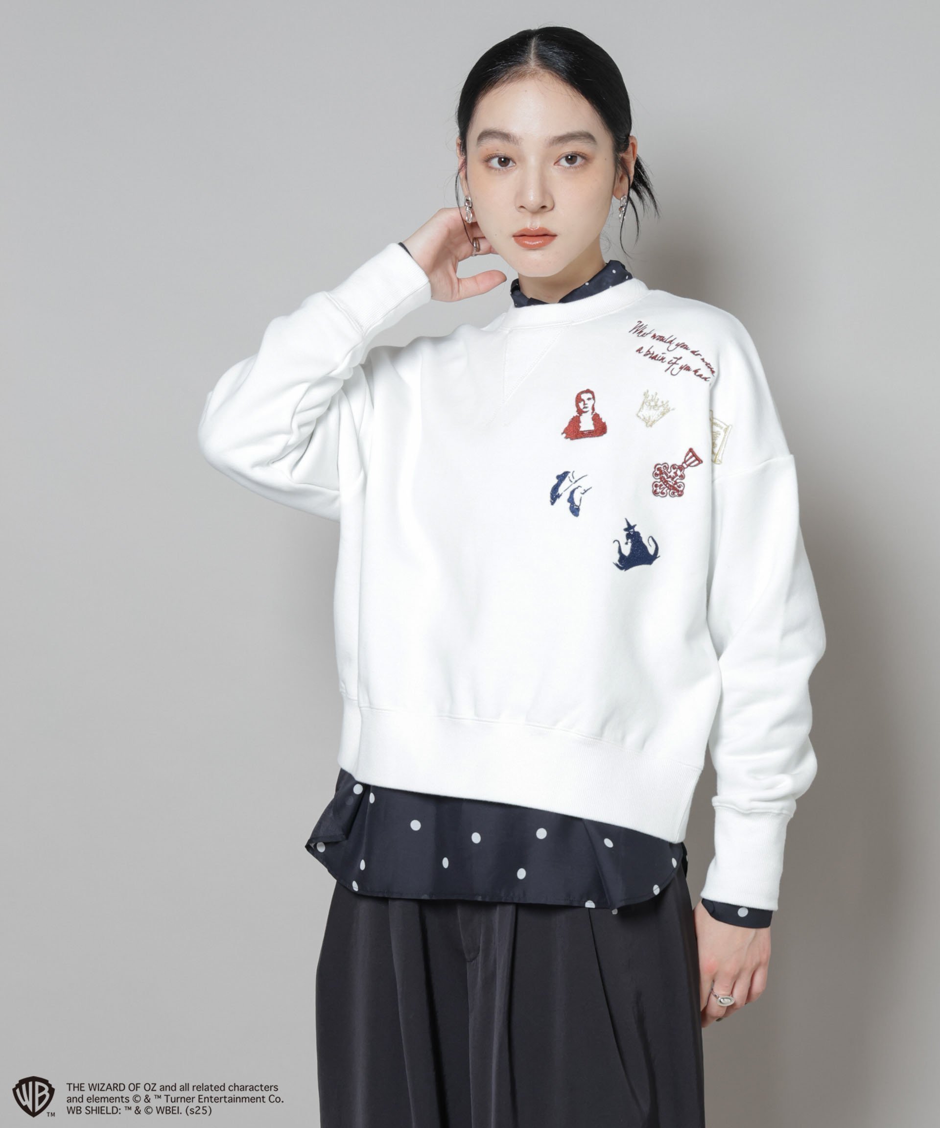 【ナノ ユニバース/nano universe】のTHE WIZARD OF OZ 刺繍スウェットトップス 人気、トレンドファッション・服の通販 founy(ファニー) 　ファッション　Fashion　レディースファッション　Fashion for Women　トップス・カットソー　Cut & Sew Tops　レディースパーカー・カジュアルフーディー　Casual Hoodies & Sweatshirts　スウェット・クルーネックトップス　Sweatshirts & Crewnecks / Relaxed Fit Sweat Tops　クラシック　Classic, Timeless Style　サテン　Satin, Glossy Fabric　スウェット / スエット　Sweatshirt, Sweatwear　スニーカー　Sneakers, Trainers　なめらか　Smooth, Silky Texture　バランス　Balance, Style Balance　フェミニン　Feminine, Girly　モダン　Modern, Contemporary　モチーフ　Motif, Design Theme　ループ　Loop, Loop Knit　ロング　Long, Long-Length　おすすめ　Recommended / Our Picks　犬　Dog　2025年　2025　2025-2026秋冬・A/W　Autumn/Winter 2025–26 AW25–26　 other-1|ID: prp329100004822231 ipo3291000000035051165
