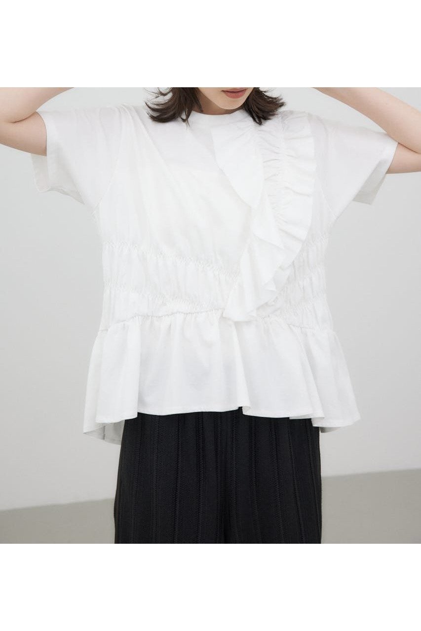 【クリエ コンフォルト/crie conforto】のフリルシャーリングプルオーバー インテリア・キッズ・メンズ・レディースファッション・服の通販 founy(ファニー) 　ファッション　Fashion　レディースファッション　Fashion for Women　トップス・カットソー　Cut & Sew Tops　カジュアルプルオーバー・ニットトップス　Pullovers & Knit Tops / Casual Pullovers　おすすめ　Recommended / Our Picks　カットソー　Cut and Sewn Top　シャーリング　Shirring, Ruched　フリル　Frill, Ruffle　フロント　Front, Front Design　ペプラム　Peplum, Flared Hem　ワイド　Wide, Wide Fit　O/WHT1|ID: prp329100004822237 ipo3291000000035051241