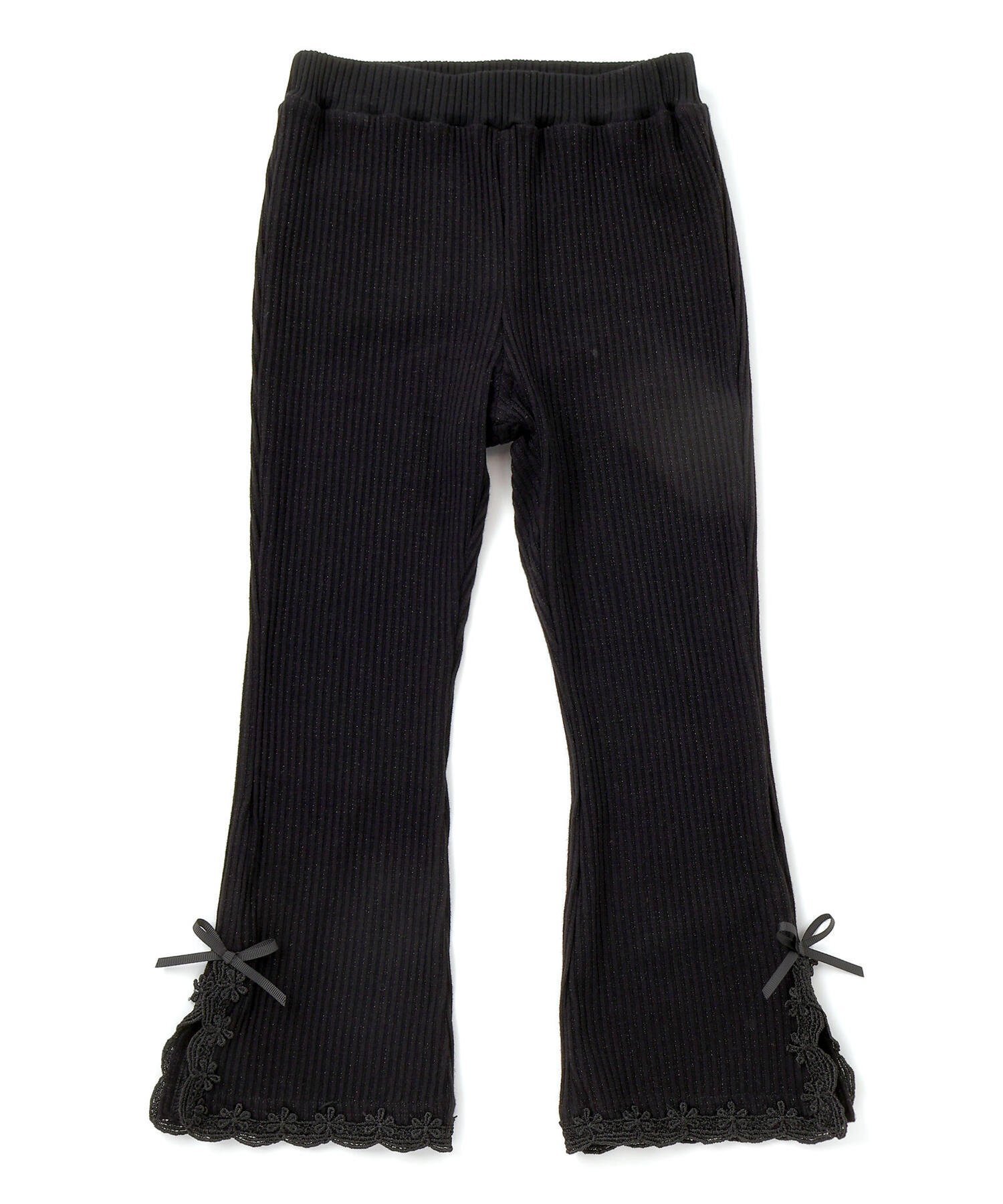 【ベベ オンライン ストア/BEBE ONLINE STORE / KIDS】のレースリボン裾フレア9分丈レギンス(80~130cm) インテリア・キッズ・メンズ・レディースファッション・服の通販 founy(ファニー) 　ファッション　Fashion　キッズファッション　Fashion for Kids　秋　Autumn　スリット　Slit, Slit Detail　チェック　Check, Plaid, Tartan　チュール　Tulip, Tulip Motif　テレコ　Ribbed, Rib Stitch　パープル　Purple, Violet　フレア　Flare, Flared　フレンチ　French, French Style　ミックス　Mix, Mixed Style　モチーフ　Motif, Design Theme　リボン　Ribbon, Bow　レギンス　Leggings, Stretch Pants　レース　Lace, Lace Fabric　ロマンティック　Romantic, Feminine Style　A/W・秋冬　Autumn/Winter　エレガント 上品　Elegant　2025年　2025　2025-2026秋冬・A/W　Autumn/Winter 2025–26 AW25–26　ブラック|ID: prp329100004822728 ipo3291000000035063661