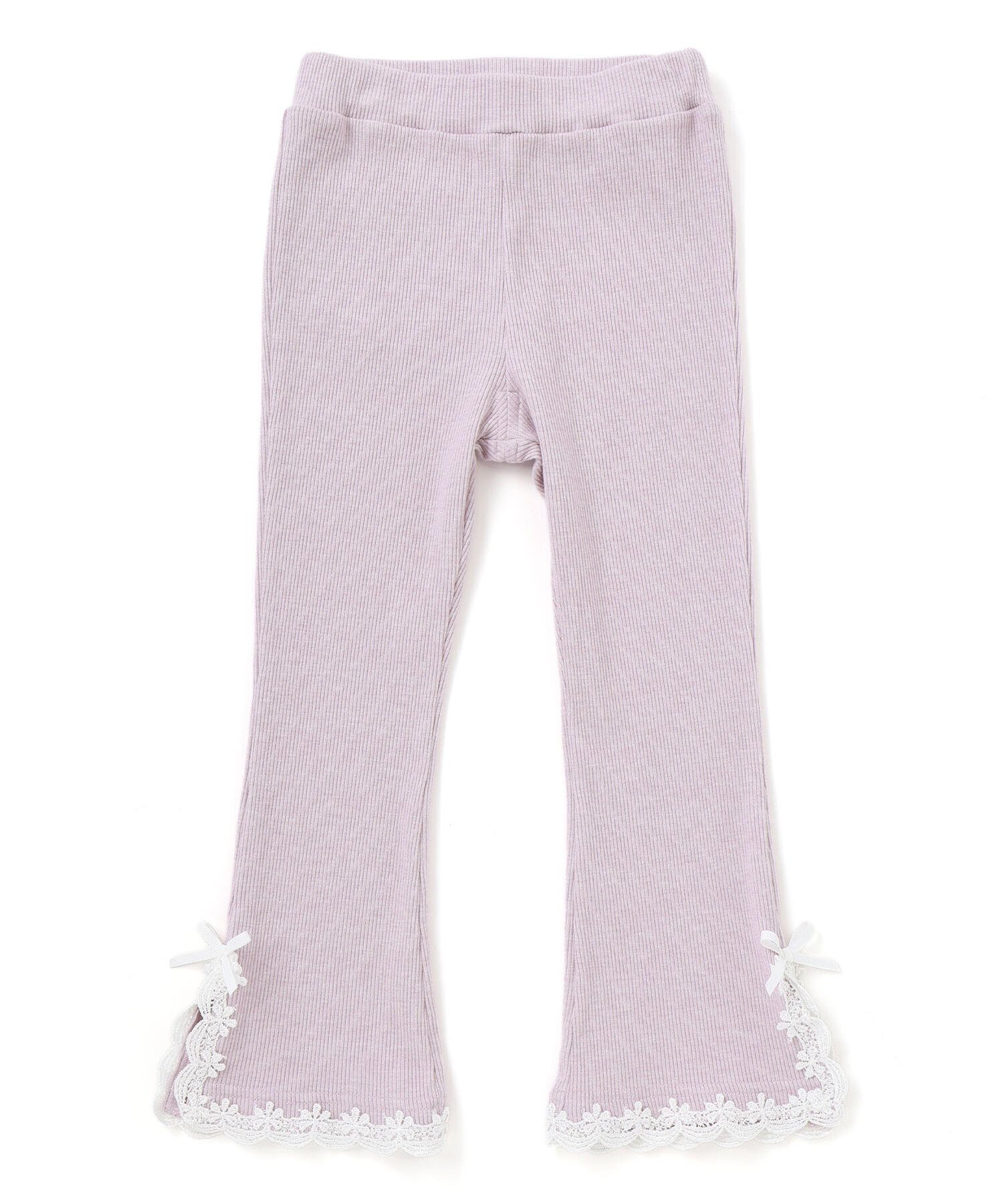 【ベベ オンライン ストア/BEBE ONLINE STORE / KIDS】のレースリボン裾フレア9分丈レギンス(80~130cm) インテリア・キッズ・メンズ・レディースファッション・服の通販 founy(ファニー) 　ファッション　Fashion　キッズファッション　Fashion for Kids　秋　Autumn　スリット　Slit, Slit Detail　チェック　Check, Plaid, Tartan　チュール　Tulip, Tulip Motif　テレコ　Ribbed, Rib Stitch　パープル　Purple, Violet　フレア　Flare, Flared　フレンチ　French, French Style　ミックス　Mix, Mixed Style　モチーフ　Motif, Design Theme　リボン　Ribbon, Bow　レギンス　Leggings, Stretch Pants　レース　Lace, Lace Fabric　ロマンティック　Romantic, Feminine Style　A/W・秋冬　Autumn/Winter　エレガント 上品　Elegant　2025年　2025　2025-2026秋冬・A/W　Autumn/Winter 2025–26 AW25–26　パープル|ID: prp329100004822728 ipo3291000000035063666