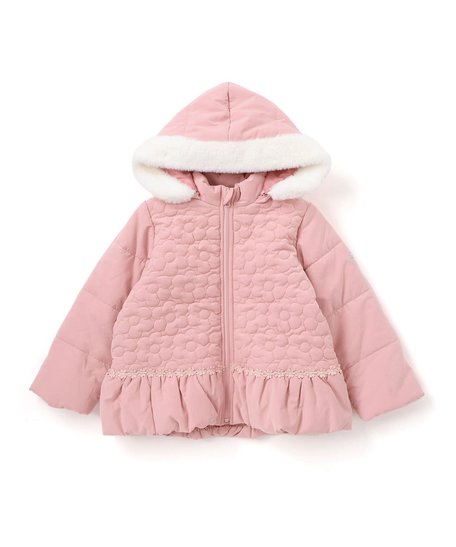 【ベベ オンライン ストア/BEBE ONLINE STORE / KIDS】のファー付きフードキルト中綿ジャケット(80~130cm) インテリア・キッズ・メンズ・レディースファッション・服の通販 founy(ファニー) 　ファッション　Fashion　キッズファッション　Fashion for Kids　秋　Autumn　キルト　Quilt, Quilted Fabric　ジャケット　Jacket, Outerwear　タフタ　Taffeta, Structured Fabric　チェック　Check, Plaid, Tartan　バルーン　Balloon, Balloon Silhouette　フレンチ　French, French Style　ミックス　Mix, Mixed Style　モチーフ　Motif, Design Theme　ループ　Loop, Loop Knit　レース　Lace, Lace Fabric　A/W・秋冬　Autumn/Winter　おすすめ　Recommended / Our Picks　エレガント 上品　Elegant　2025年　2025　2025-2026秋冬・A/W　Autumn/Winter 2025–26 AW25–26　ピンク|ID: prp329100004822741 ipo3291000000035063778