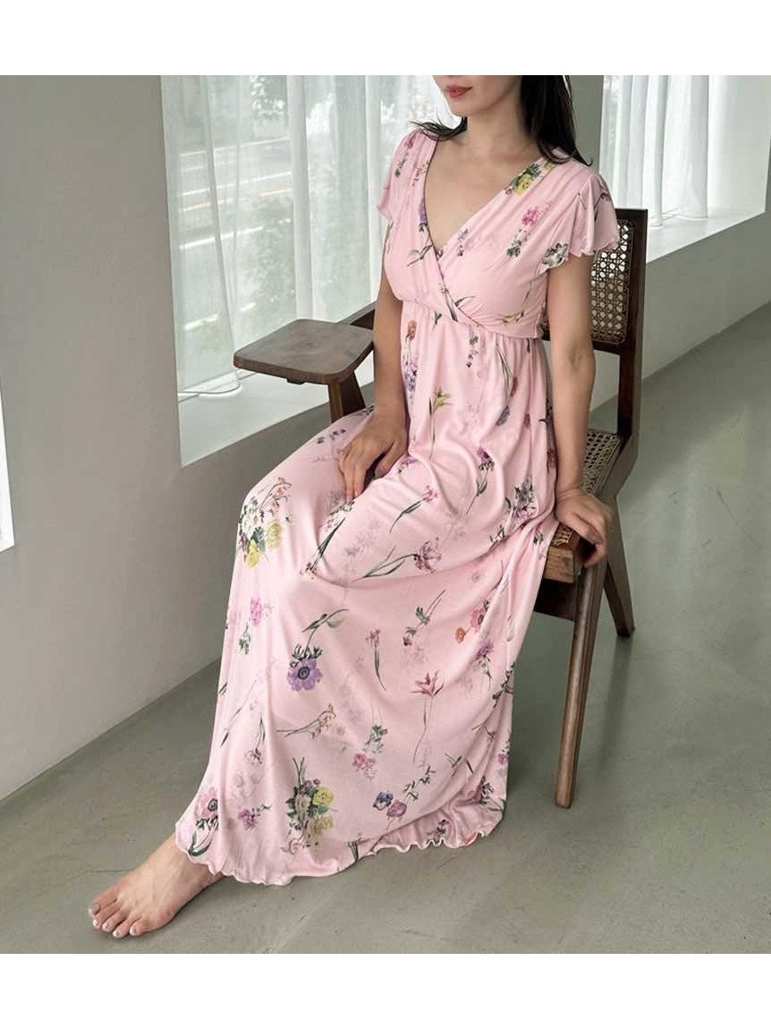 【スナイデル ホーム/SNIDEL HOME】の【接触冷感】カットカシュクールワンピース インテリア・キッズ・メンズ・レディースファッション・服の通販 founy(ファニー) 　ファッション　Fashion　レディースファッション　Fashion for Women　ワンピース　Dresses　なめらか　Smooth, Silky Texture　イエロー　Yellow　カシュクール　Wrap Design　カットソー　Cut and Sewn Top　カラフル　Colorful Design　スマート　Smart, Elegant　フェミニン　Feminine, Girly　フラワー　Flower, Floral　フレア　Flare, Flared　ロマンティック　Romantic, Feminine Style　エレガント 上品　Elegant　PNK[066]|ID: prp329100004822744 ipo3291000000035063812