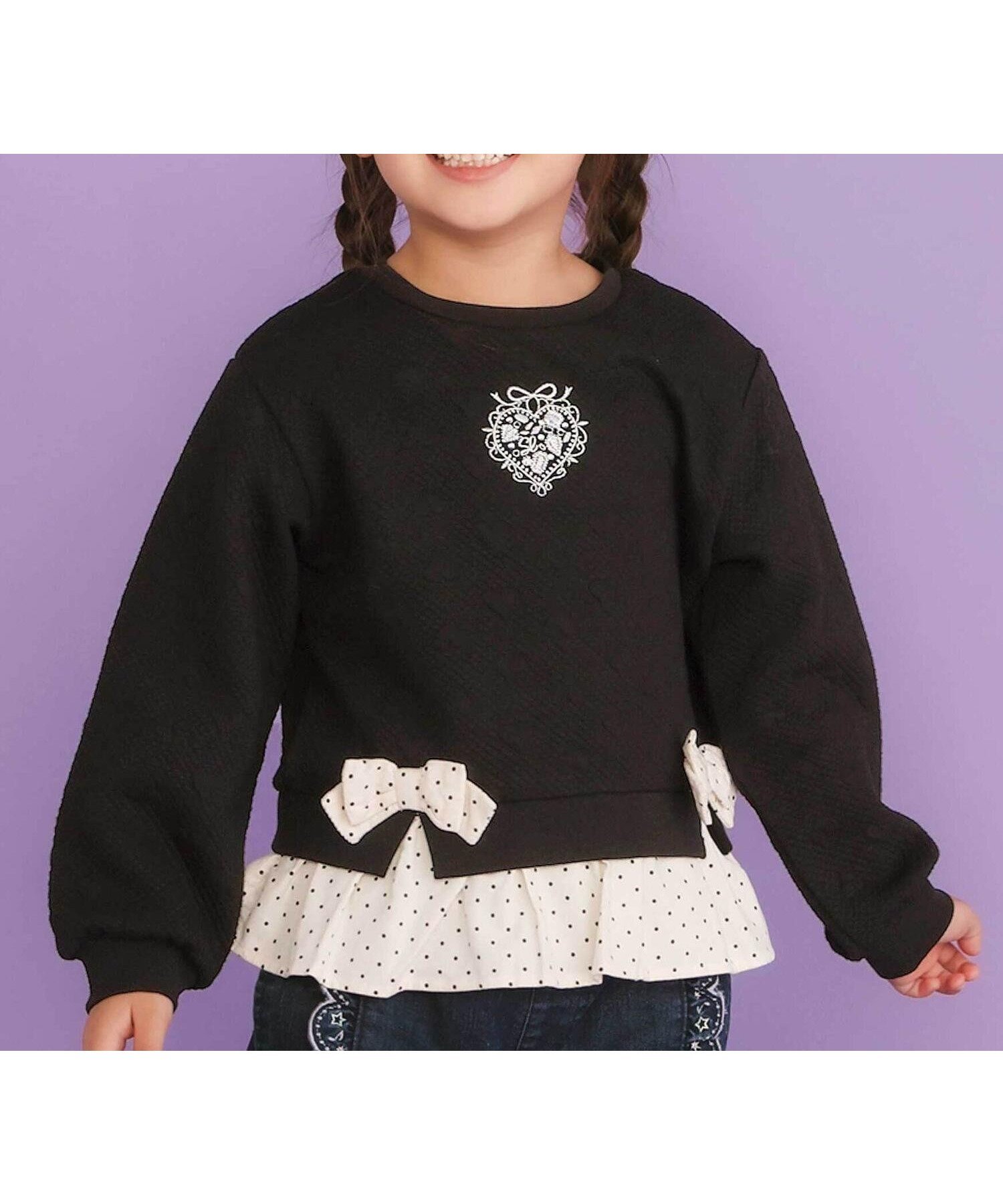 【ベベ オンライン ストア/BEBE ONLINE STORE / KIDS】のハート柄コーデュロイ切り替えトレーナー(80~130cm) 人気、トレンドファッション・服の通販 founy(ファニー) 　ファッション　Fashion　キッズファッション　Fashion for Kids　秋　Autumn　コンパクト　Compact, Small Size　コーデュロイ　Corduroy, Cord Fabric　ストーン　Stone, Gem-Like　チェック　Check, Plaid, Tartan　トレーナー　Sweatshirt, Trainer　ドット　Polka Dot, Dot Pattern　フリル　Frill, Ruffle　フレンチ　French, French Style　フロント　Front, Front Design　プリント　Print, Printed Pattern　ボトム　Bottoms, Lower Wear　ミックス　Mix, Mixed Style　モチーフ　Motif, Design Theme　リボン　Ribbon, Bow　A/W・秋冬　Autumn/Winter　おすすめ　Recommended / Our Picks　エレガント 上品　Elegant　2025年　2025　2025-2026秋冬・A/W　Autumn/Winter 2025–26 AW25–26　 other-1|ID: prp329100004822746 ipo3291000000035063849