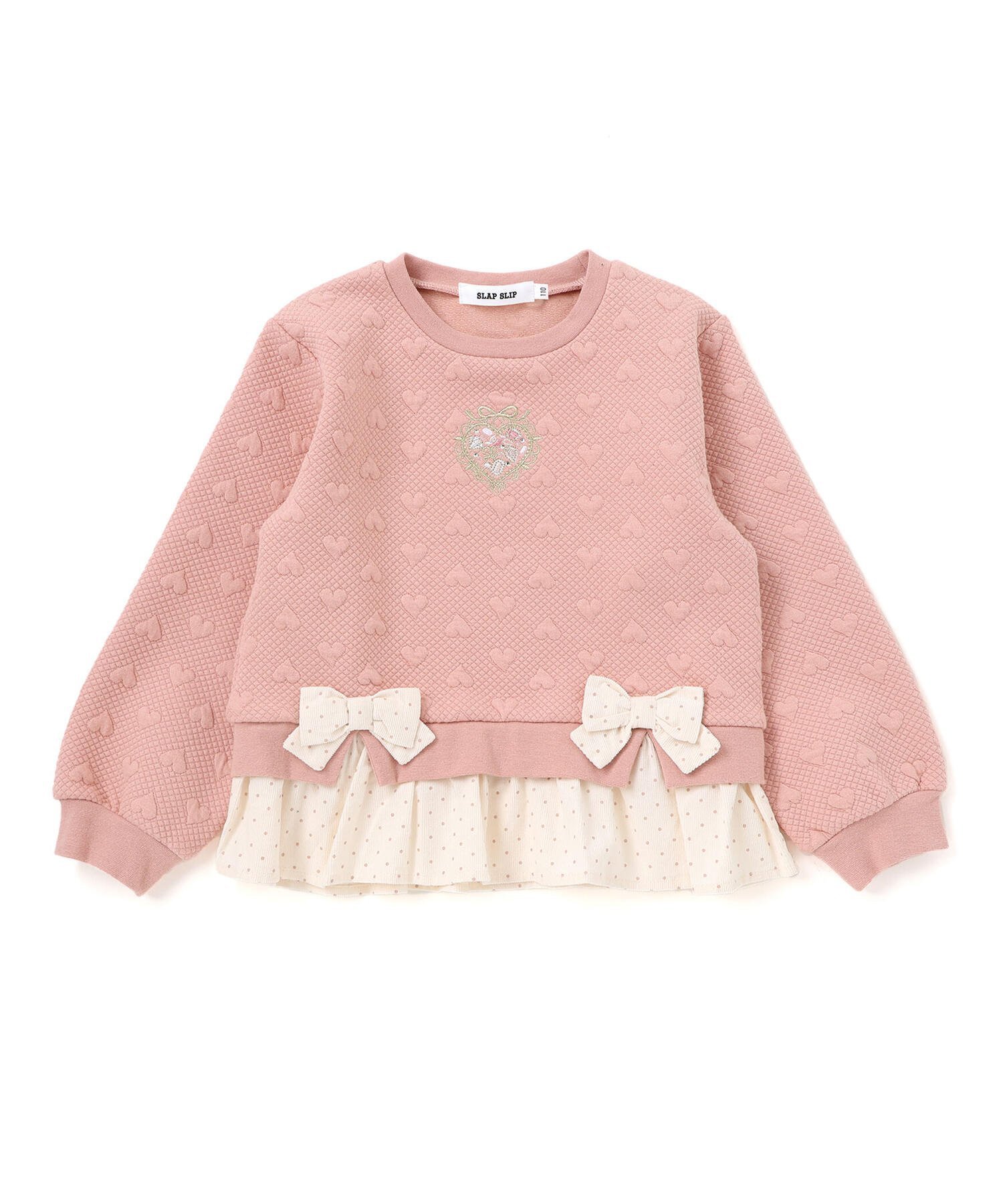 【ベベ オンライン ストア/BEBE ONLINE STORE / KIDS】のハート柄コーデュロイ切り替えトレーナー(80~130cm) インテリア・キッズ・メンズ・レディースファッション・服の通販 founy(ファニー) 　ファッション　Fashion　キッズファッション　Fashion for Kids　秋　Autumn　コンパクト　Compact, Small Size　コーデュロイ　Corduroy, Cord Fabric　ストーン　Stone, Gem-Like　チェック　Check, Plaid, Tartan　トレーナー　Sweatshirt, Trainer　ドット　Polka Dot, Dot Pattern　フリル　Frill, Ruffle　フレンチ　French, French Style　フロント　Front, Front Design　プリント　Print, Printed Pattern　ボトム　Bottoms, Lower Wear　ミックス　Mix, Mixed Style　モチーフ　Motif, Design Theme　リボン　Ribbon, Bow　A/W・秋冬　Autumn/Winter　おすすめ　Recommended / Our Picks　エレガント 上品　Elegant　2025年　2025　2025-2026秋冬・A/W　Autumn/Winter 2025–26 AW25–26　ピンク|ID: prp329100004822746 ipo3291000000035063854