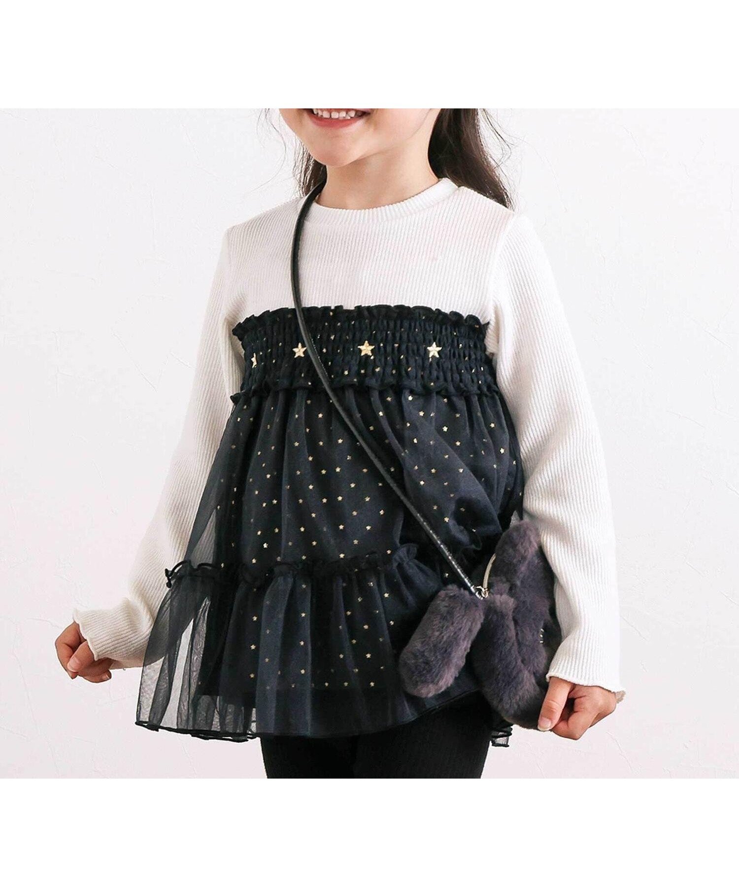 【ベベ オンライン ストア/BEBE ONLINE STORE / KIDS】のキラキラきらめくお星さまふんわりチュールトレーナー(80~130cm) インテリア・キッズ・メンズ・レディースファッション・服の通販 founy(ファニー) 　ファッション　Fashion　キッズファッション　Fashion for Kids　秋　Autumn　コンパクト　Compact, Small Size　シャーリング　Shirring, Ruched　ダブル　Double, Double-Breasted　チェック　Check, Plaid, Tartan　チュール　Tulip, Tulip Motif　トレーナー　Sweatshirt, Trainer　フェイス　Face, Facial Design　フレンチ　French, French Style　ボトム　Bottoms, Lower Wear　ミックス　Mix, Mixed Style　モチーフ　Motif, Design Theme　冬　Winter / This Winter　A/W・秋冬　Autumn/Winter　おすすめ　Recommended / Our Picks　お家時間・ステイホーム　Stay Home / At Home　エレガント 上品　Elegant　2025年　2025　2025-2026秋冬・A/W　Autumn/Winter 2025–26 AW25–26　ホワイト×ネイビー系|ID: prp329100004822767 ipo3291000000035064300