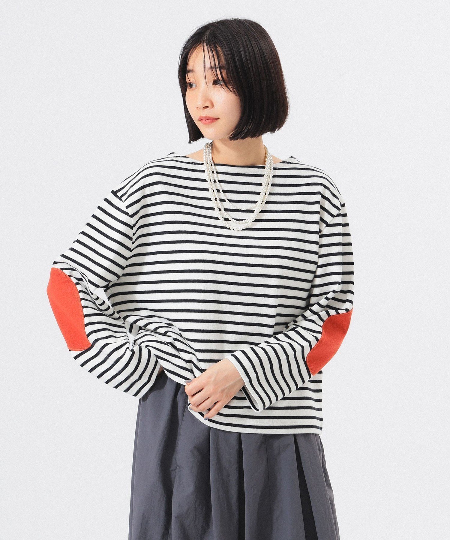 【ビームス ウイメン/BEAMS】のエルボー パッチ バスク ロングスリーブ インテリア・キッズ・メンズ・レディースファッション・服の通販 founy(ファニー) 　ファッション　Fashion　レディースファッション　Fashion for Women　ウェーブ　Wavy Pattern　スリーブ　Sleeve, Long Sleeve / Short Sleeve　ダウン　Down, Puffer　トレンド　Trend, Trending Now　人気　Popular, Best Seller　長袖　Long Sleeve, Full Sleeve　バスク　Basque, Basque Style　パッチ　Patch, Appliqué　ベスト　Vest, Waistcoat　ボーダー　Border, Stripe　メンズ　Men's, Menswear　リラックス　Relax, Relaxed Fit　ロング　Long, Long-Length　おすすめ　Recommended / Our Picks　BLACK|ID: prp329100004822773 ipo3291000000035064456