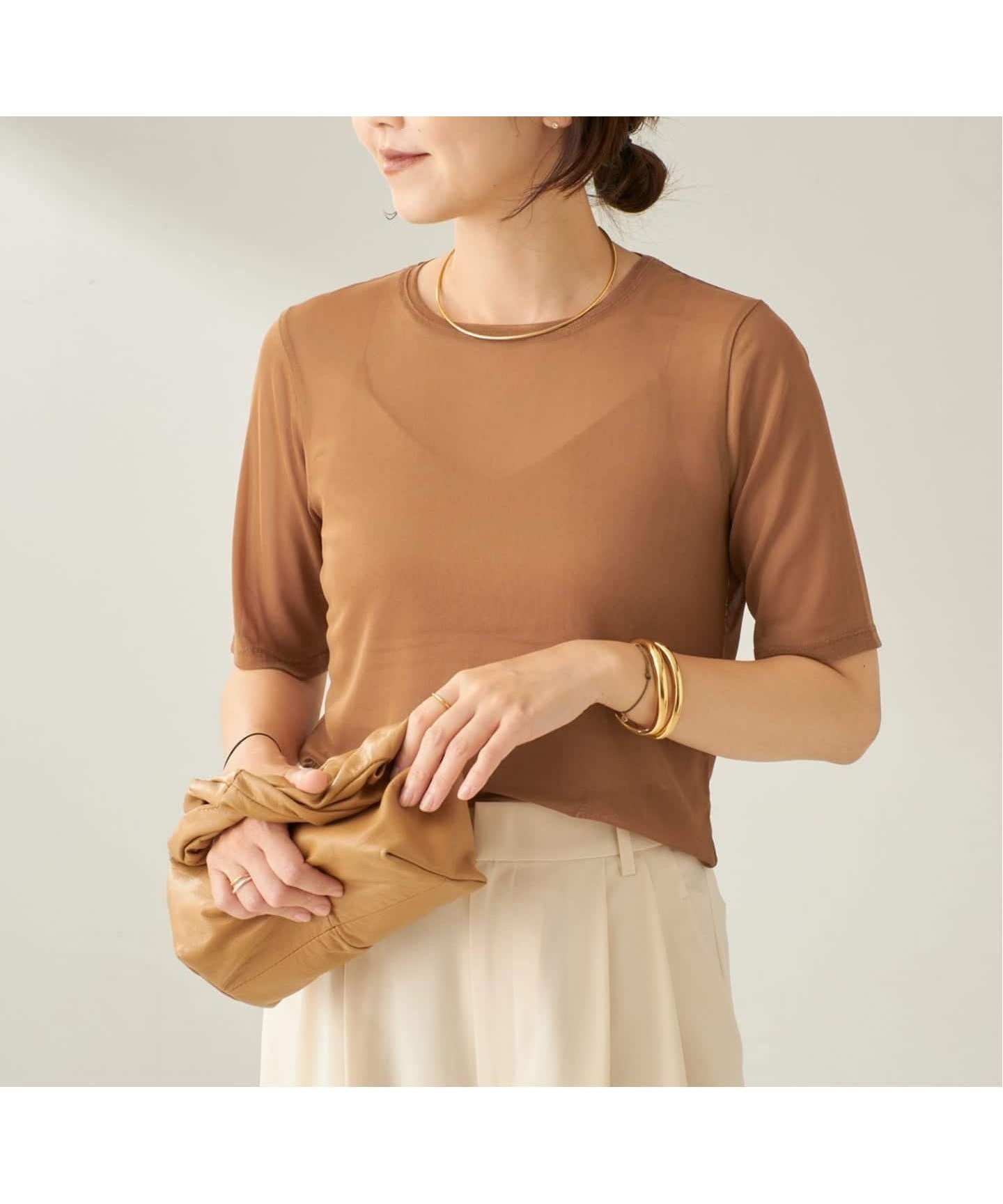 【プラージュ/Plage】のsheer mesh TEE インテリア・キッズ・メンズ・レディースファッション・服の通販 founy(ファニー) ファッション Fashion レディースファッション Fashion for Women インナー Innerwear エレガント 上品 Elegant ジャケット Jacket, Outerwear スラックス Slacks, Dress Pants デニム Denim, Jeans Material リラックス Relax, Relaxed Fit キャメル|ID: prp329100004822779 ipo3291000000035064525