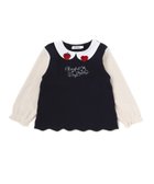 【ベベ オンライン ストア/BEBE ONLINE STORE / KIDS】の【裏起毛】ハートチェリーイチゴ刺しゅう襟付き袖切り替え裾スカラップトレーナー(80~130cm) ブラック|ID: prp329100004822806 ipo3291000000035065160