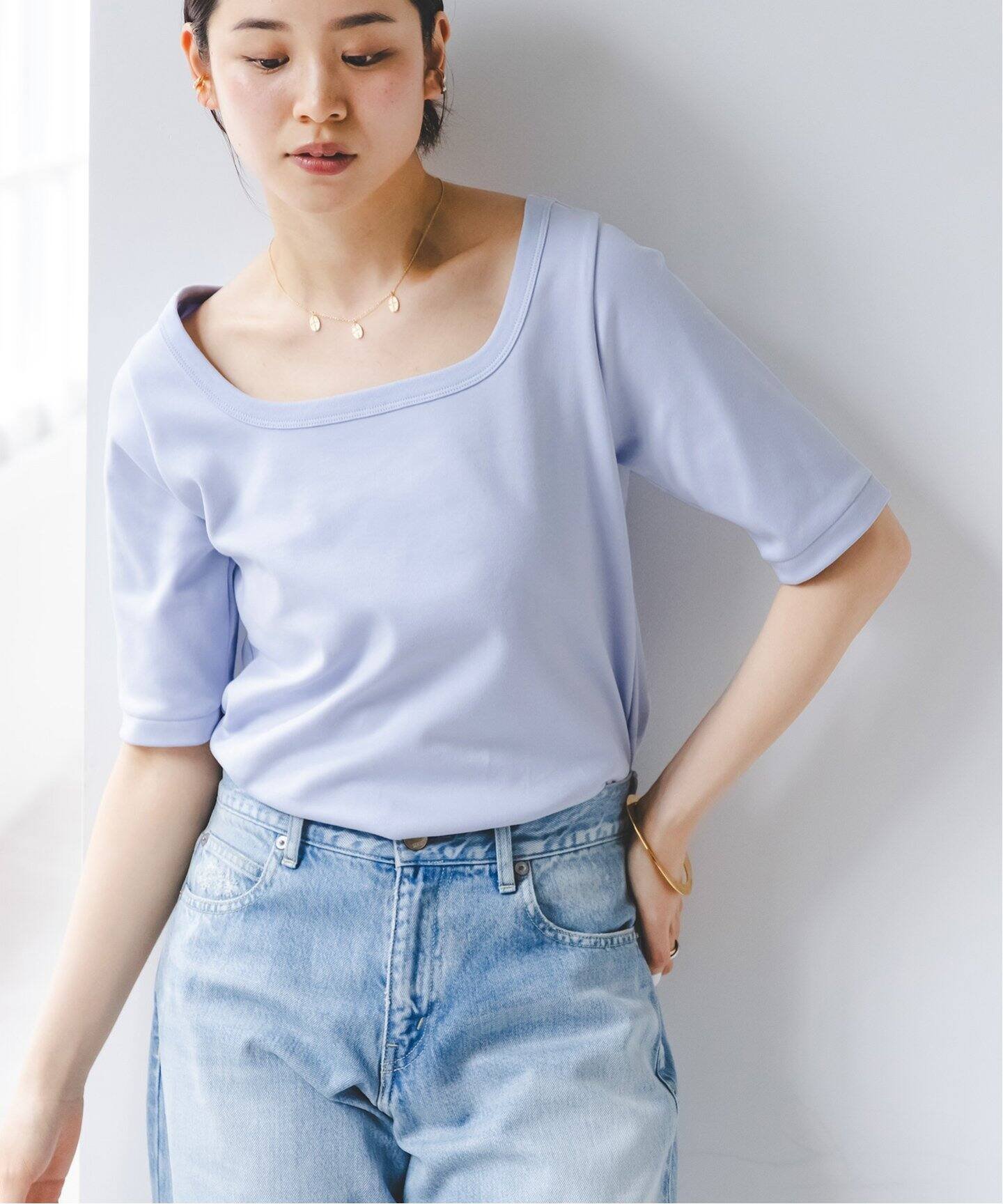 【ノーブル / スピック&スパン/NOBLE / Spick & Span】の《追加》スビンコットンソフトスクエアーネックTシャツ 2 インテリア・キッズ・メンズ・レディースファッション・服の通販 founy(ファニー) 　ファッション　Fashion　レディースファッション　Fashion for Women　トップス・カットソー　Cut & Sew Tops　シャツ・ブラウス・オフィスカジュアル　Elegant Blouses & Button-Ups　ロングTシャツ・Tシャツ　Longline T-Shirts & Tees　インナー　Innerwear　シンプル　Simple, Minimal　ジャケット　Jacket, Outerwear　フロント　Front, Front Design　再入荷　Restock / Back in Stock　ブルー A|ID: prp329100004822868 ipo3291000000035066644