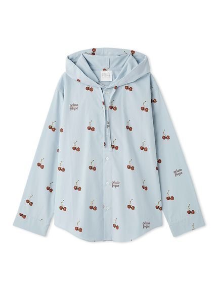 【ジェラート ピケ/gelato pique】の【UNISEX】チェリー柄シャツパーカ インテリア・キッズ・メンズ・レディースファッション・服の通販 founy(ファニー) 　ファッション　Fashion　レディースファッション　Fashion for Women　トップス・カットソー　Cut & Sew Tops　シャツ・ブラウス・オフィスカジュアル　Elegant Blouses & Button-Ups　レディースパーカー・カジュアルフーディー　Casual Hoodies & Sweatshirts　ユニセックス　Unisex, Genderless　おすすめ　Recommended / Our Picks　ストライプ　Stripe, Striped Pattern　スマート　Smart, Elegant　チェリー　Cherry, Cherry Pattern　パジャマ　Pajamas, Sleepwear　ロング　Long, Long-Length　定番　Standard, Basic Item　BLU[086]|ID: prp329100004822964 ipo3291000000035068510