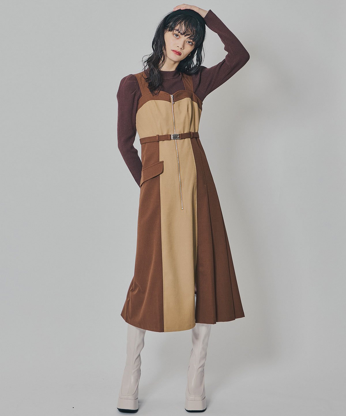 【レディアゼル/REDYAZEL】のフロントジップバイカラージャンスカ 人気、トレンドファッション・服の通販 founy(ファニー) 　ファッション　Fashion　レディースファッション　Fashion for Women　インナー　Innerwear　ジャンスカ　Jumper Skirt, Pinafore Dress　スリット　Slit, Slit Detail　トレンド　Trend, Trending Now　リブニット　Rib Knit, Ribbed Knit　ロング　Long, Long-Length　切替　Switching, Contrast Panel　 other-1|ID: prp329100004822982 ipo3291000000035068834