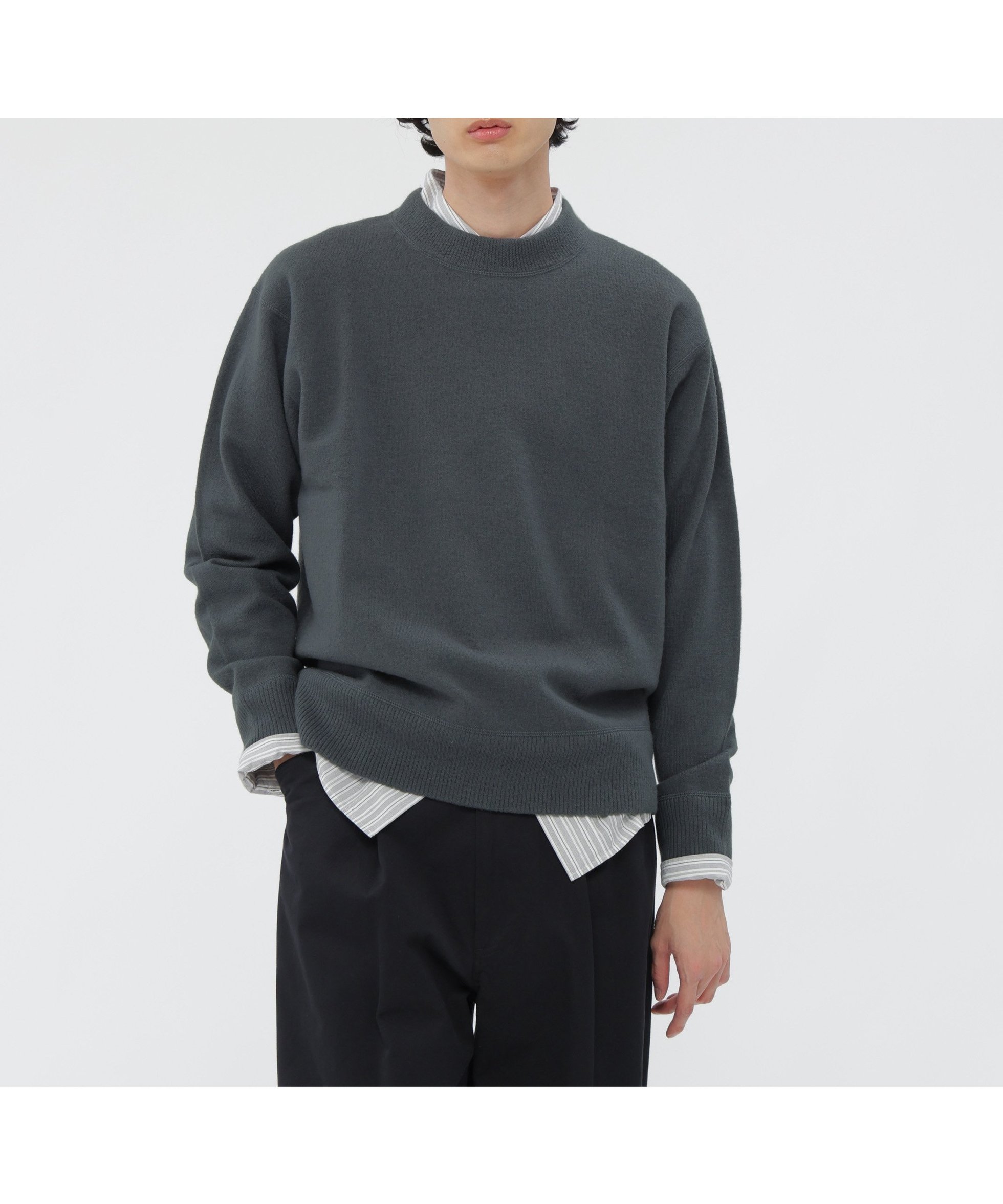 【マーガレット ハウエル/MARGARET HOWELL / MEN】のFELTED ROUGH WOOL KNITWEAR インテリア・キッズ・メンズ・レディースファッション・服の通販 founy(ファニー) 　ファッション　Fashion　メンズファッション　Fashion for Men　シンプル　Simple, Minimal　スウェット / スエット　Sweatshirt, Sweatwear　メルトン　Melton, Heavy Wool　リラックス　Relax, Relaxed Fit　MID BLUE3|ID: prp329100004823004 ipo3291000000035069265