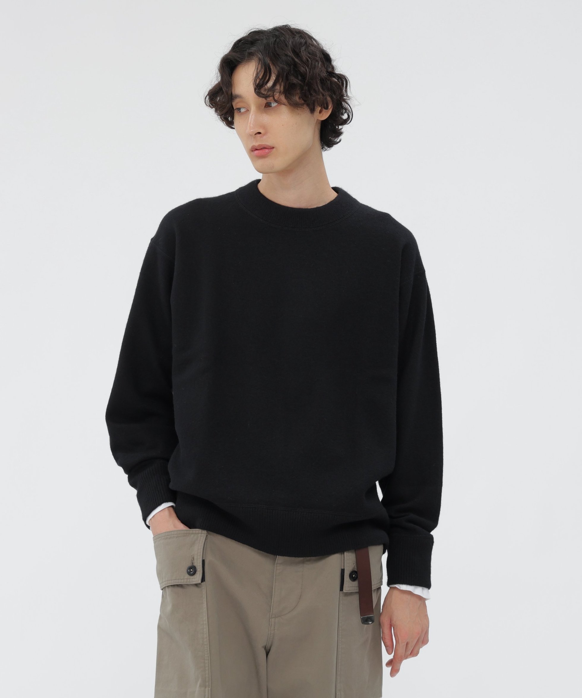 【マーガレット ハウエル/MARGARET HOWELL / MEN】のFELTED ROUGH WOOL KNITWEAR インテリア・キッズ・メンズ・レディースファッション・服の通販 founy(ファニー) 　ファッション　Fashion　メンズファッション　Fashion for Men　シンプル　Simple, Minimal　スウェット / スエット　Sweatshirt, Sweatwear　メルトン　Melton, Heavy Wool　リラックス　Relax, Relaxed Fit　BLACK|ID: prp329100004823004 ipo3291000000035069269