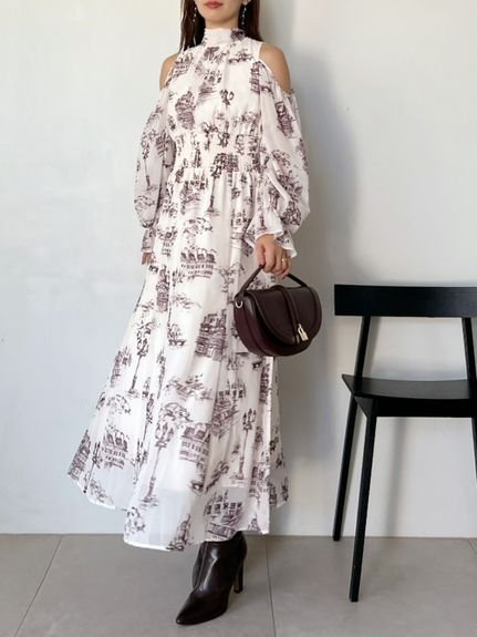 【スナイデル/SNIDEL】のコールドショルダーボウタイワンピース インテリア・キッズ・メンズ・レディースファッション・服の通販 founy(ファニー) 　ファッション　Fashion　レディースファッション　Fashion for Women　ワンピース　Dresses　ウェーブ　Wavy Pattern　ギャザー　Gathered, Ruffled　シャーリング　Shirring, Ruched　スマート　Smart, Elegant　スリーブ　Sleeve, Long Sleeve / Short Sleeve　ミックス　Mix, Mixed Style　おすすめ　Recommended / Our Picks　エレガント 上品　Elegant　BUR[048]|ID: prp329100004823010 ipo3291000000035069316