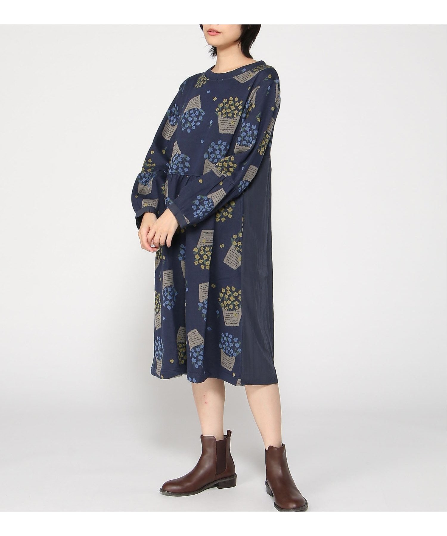 【スーパーハッカ/SUPER HAKKA】のコットンポリエステル フラワーポットニットジャカードワンピース インテリア・キッズ・メンズ・レディースファッション・服の通販 founy(ファニー) 　ファッション　Fashion　レディースファッション　Fashion for Women　ワンピース　Dresses　シンプル　Simple, Minimal　ジャカード／ジャガード　Jacquard, Woven Pattern　ダブル　Double, Double-Breasted　ドット　Polka Dot, Dot Pattern　フラワー　Flower, Floral　プレート　Plate, Dish　ポケット　Pocket, Pocket Detail　ネイビー|ID: prp329100004823039 ipo3291000000035069630