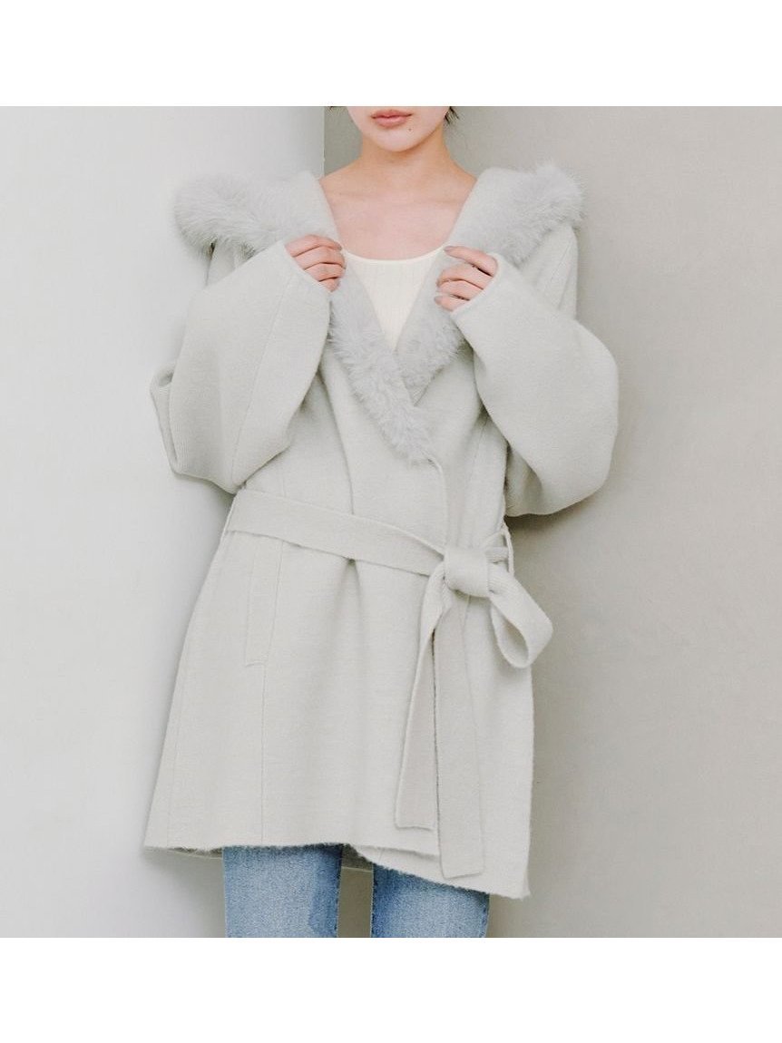 【スナイデル/SNIDEL】のファーフードニットコート インテリア・キッズ・メンズ・レディースファッション・服の通販 founy(ファニー) 　ファッション　Fashion　レディースファッション　Fashion for Women　アウター　Coat / Outerwear Collection　コート・ロングコート・ピーコート　Long Coats, Peacoats & More　ストレート　Straight, Straight Cut　スマート　Smart, Elegant　チュニック　Tunic, Long Top　デコルテ　Décolleté, Neckline　フェイクファー　Faux Fur, Imitation Fur　フロント　Front, Front Design　ポケット　Pocket, Pocket Detail　リボン　Ribbon, Bow　おすすめ　Recommended / Our Picks　LGRY[005]|ID: prp329100004823085 ipo3291000000035070505