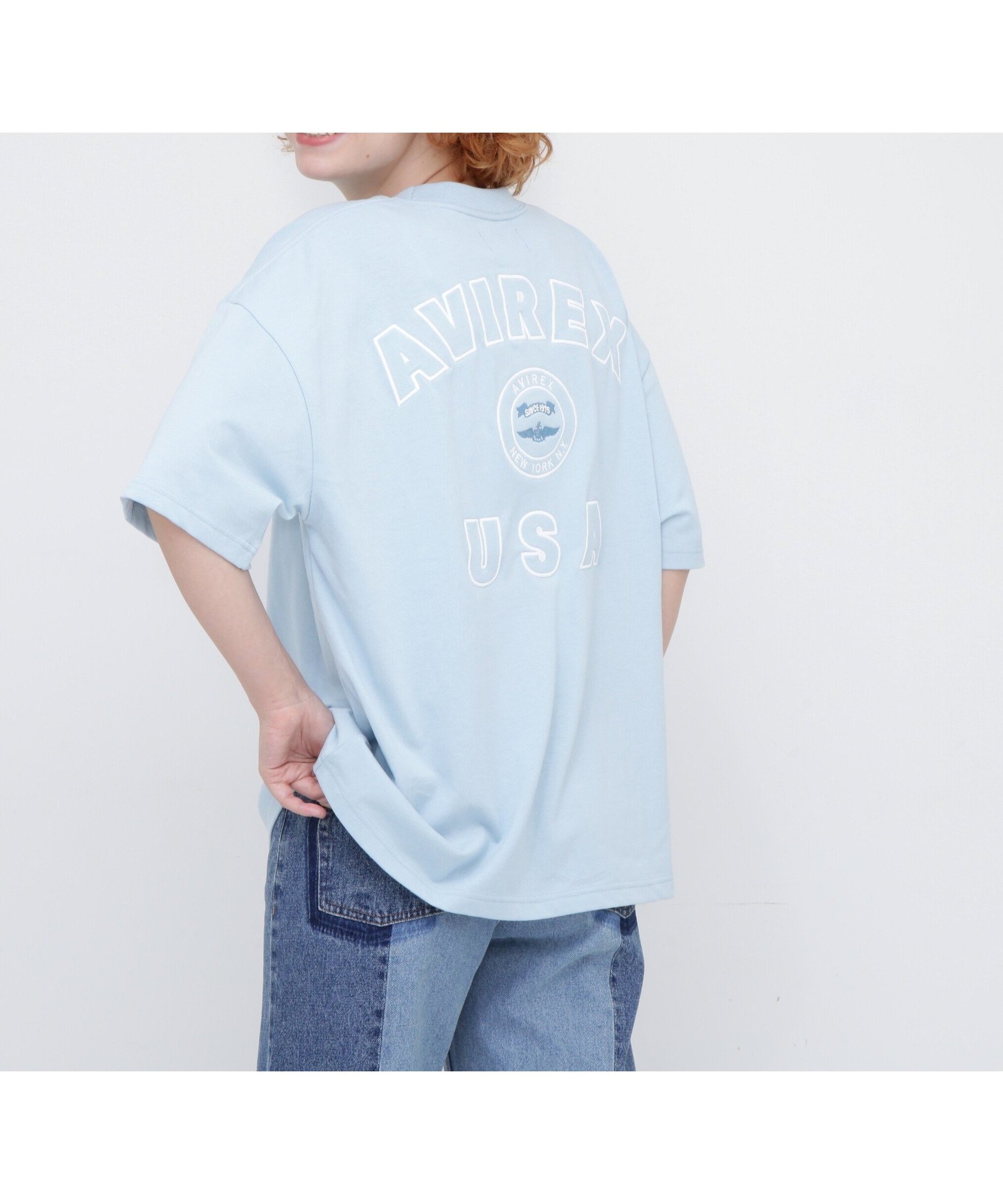 【アヴィレックス/AVIREX】のL-VARSITY LOGO T-SHIRT/バーシティーロゴティーシャツ インテリア・キッズ・メンズ・レディースファッション・服の通販 founy(ファニー) 　ファッション　Fashion　レディースファッション　Fashion for Women　トップス・カットソー　Cut & Sew Tops　シャツ・ブラウス・オフィスカジュアル　Elegant Blouses & Button-Ups　ロングTシャツ・Tシャツ　Longline T-Shirts & Tees　ミリタリー　Military, Army Style　サックス1|ID: prp329100004823099 ipo3291000000035070749