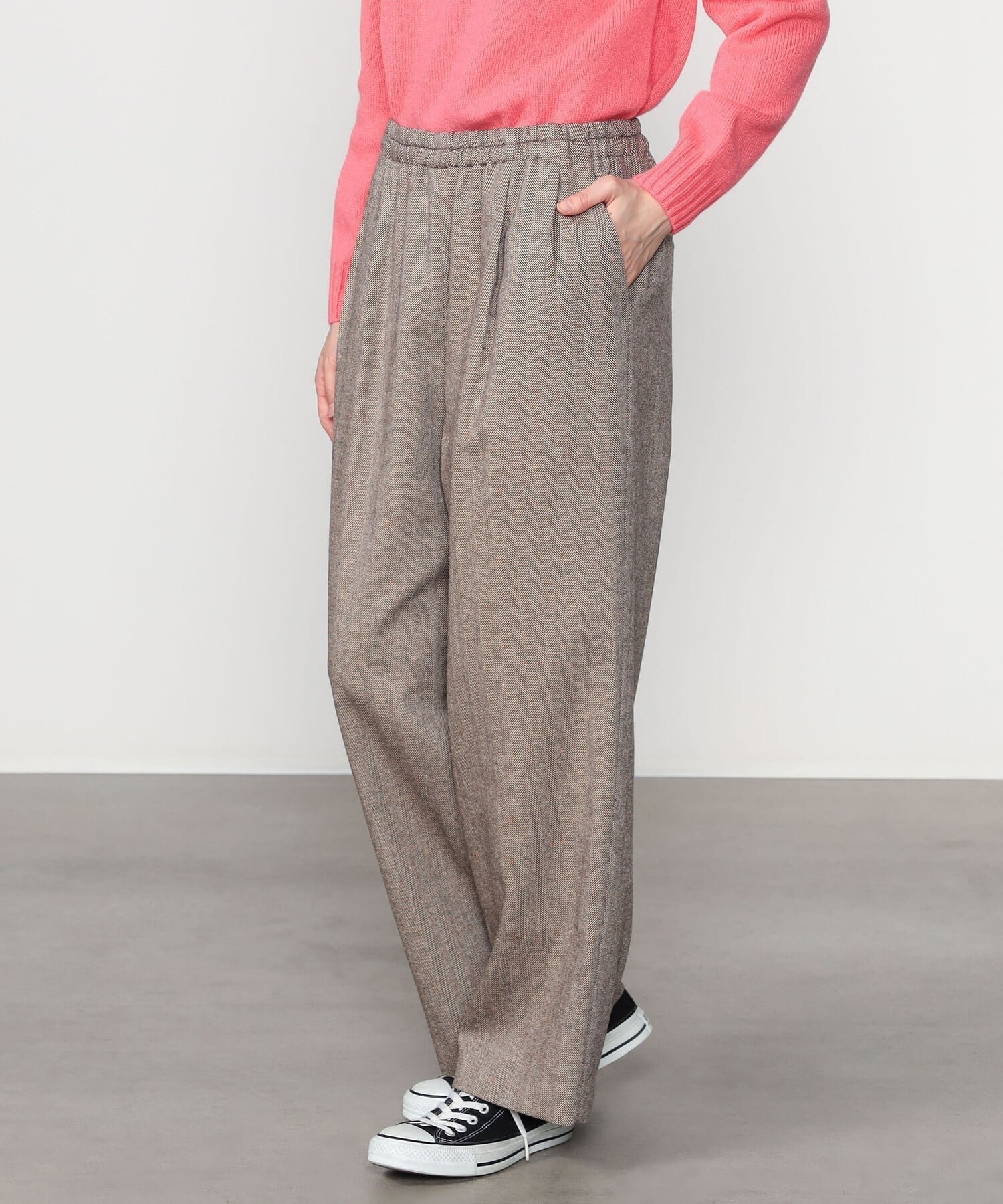 【ビショップ/Bshop】のヘリンボーン ワイドイージーパンツ WOMEN インテリア・キッズ・メンズ・レディースファッション・服の通販 founy(ファニー) 　ファッション　Fashion　レディースファッション　Fashion for Women　パンツ　Pants & Trousers　ストレート　Straight, Straight Cut　ツイード　Twill, Twill Weave　ドローコード　Drawcord, Drawstring Cord　ネップ　Nepp, Slub Yarn　ポケット　Pocket, Pocket Detail　ワイド　Wide, Wide Fit　BROWN系1|ID: prp329100004823167 ipo3291000000035071628