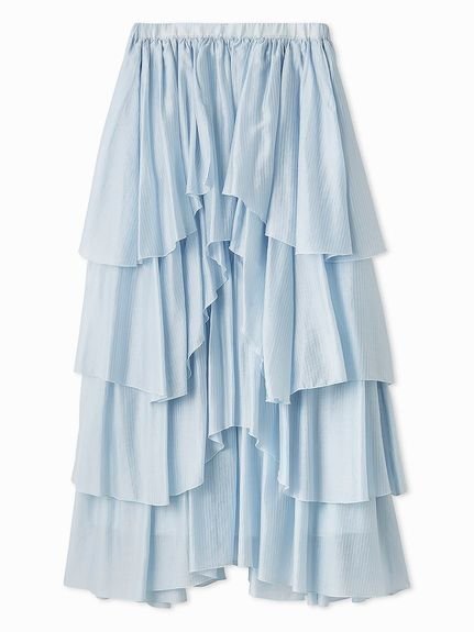 【フレイ アイディー/FRAY I.D】のシアーティアードスカート インテリア・キッズ・メンズ・レディースファッション・服の通販 founy(ファニー) 　ファッション　Fashion　レディースファッション　Fashion for Women　スカート　Skirts　ティアードスカート　Tiered Skirts　アシンメトリー　Asymmetrical Style　シアー　Sheer, See-Through　ストライプ　Stripe, Striped Pattern　スマート　Smart, Elegant　ティアード　Tiered, Tiered Style　フリル　Frill, Ruffle　ランダム　Random, Irregular　リブニット　Rib Knit, Ribbed Knit　BLU[086]|ID: prp329100004823205 ipo3291000000035072105